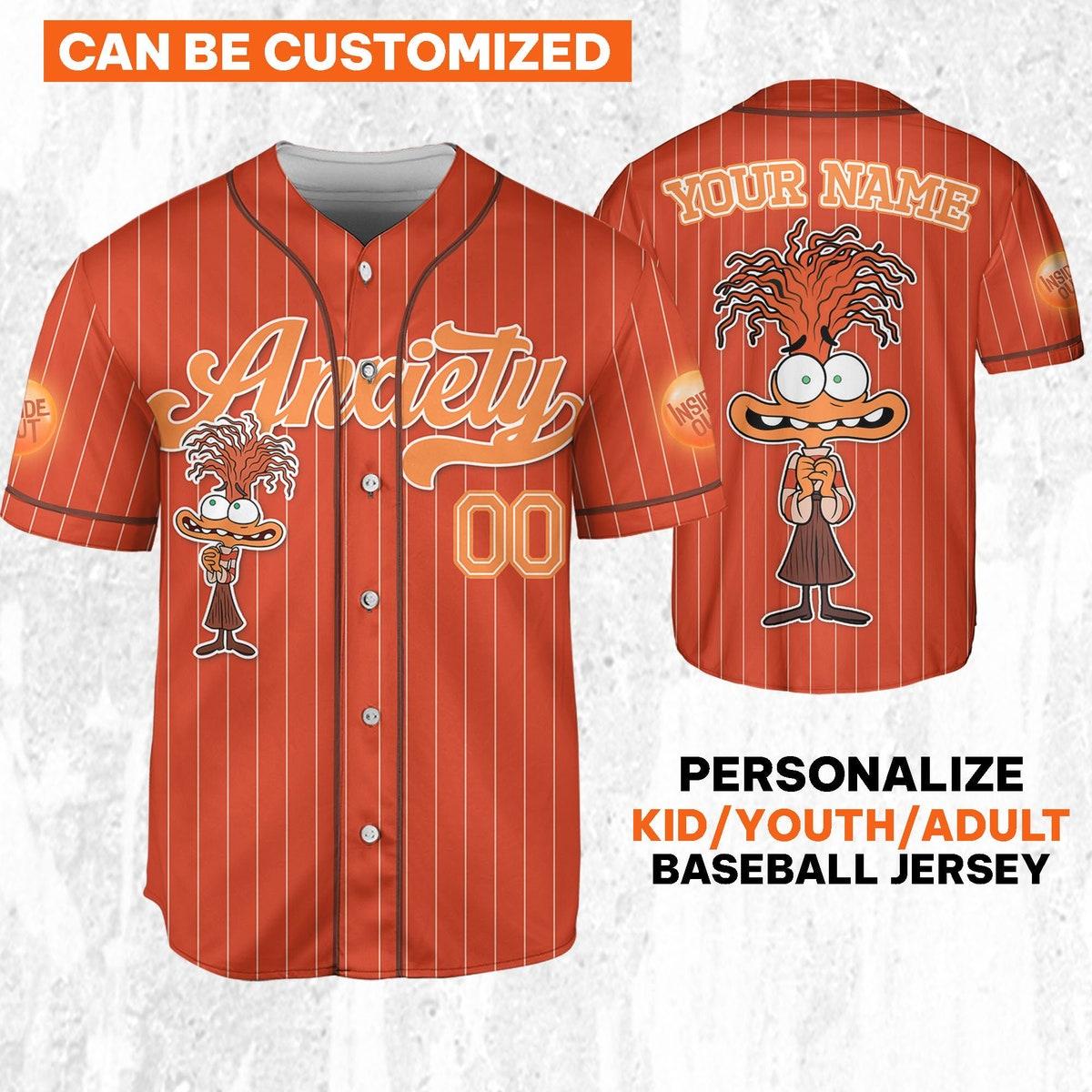 Mckenzieshoponline Disney Inside Out Anxiety Simple Orange Personalized Baseball Jersey For Fans - Image 2