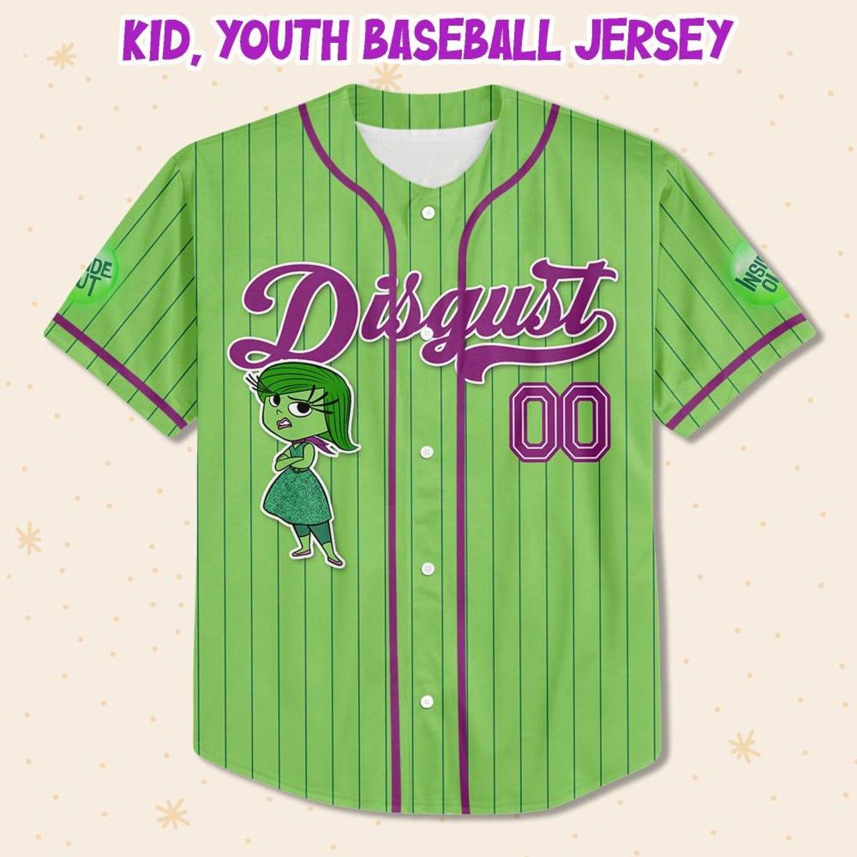 Mckenzieshoponline Disney Inside Out Disgust Simple Green Personalized Baseball Jersey For Fans - Image 3