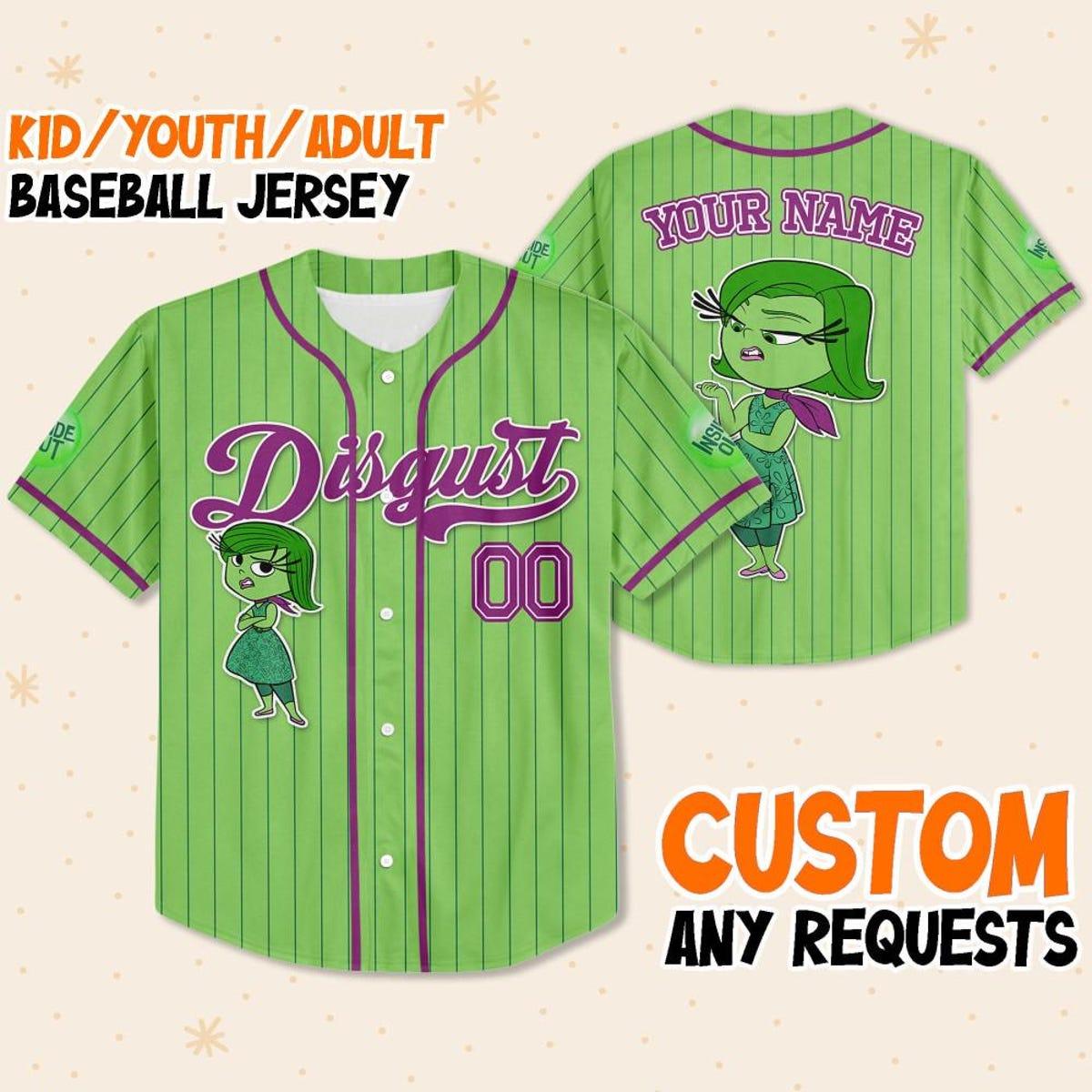 Mckenzieshoponline Disney Inside Out Disgust Simple Green Personalized Baseball Jersey For Fans - Image 2