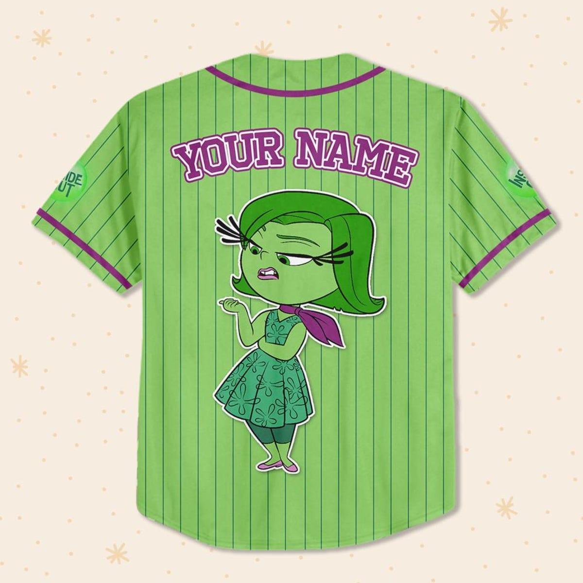 Mckenzieshoponline Disney Inside Out Disgust Simple Green Personalized Baseball Jersey For Fans - Image 4