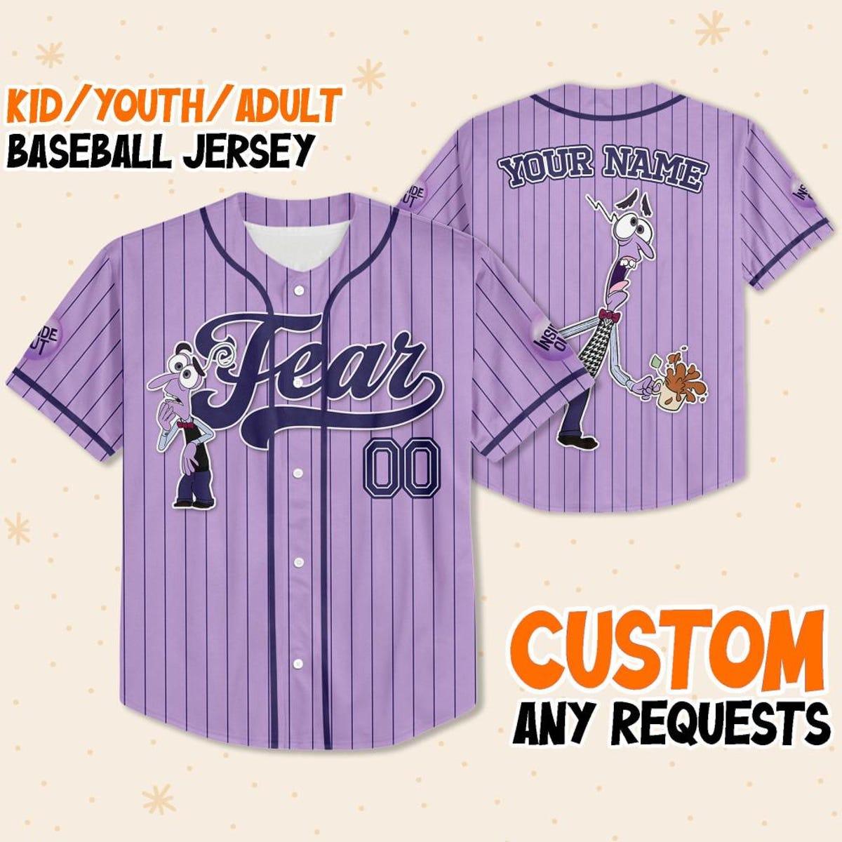Mckenzieshoponline Disney Inside Out Fear Simple Purple Personalized Baseball Jersey For Fans - Image 2