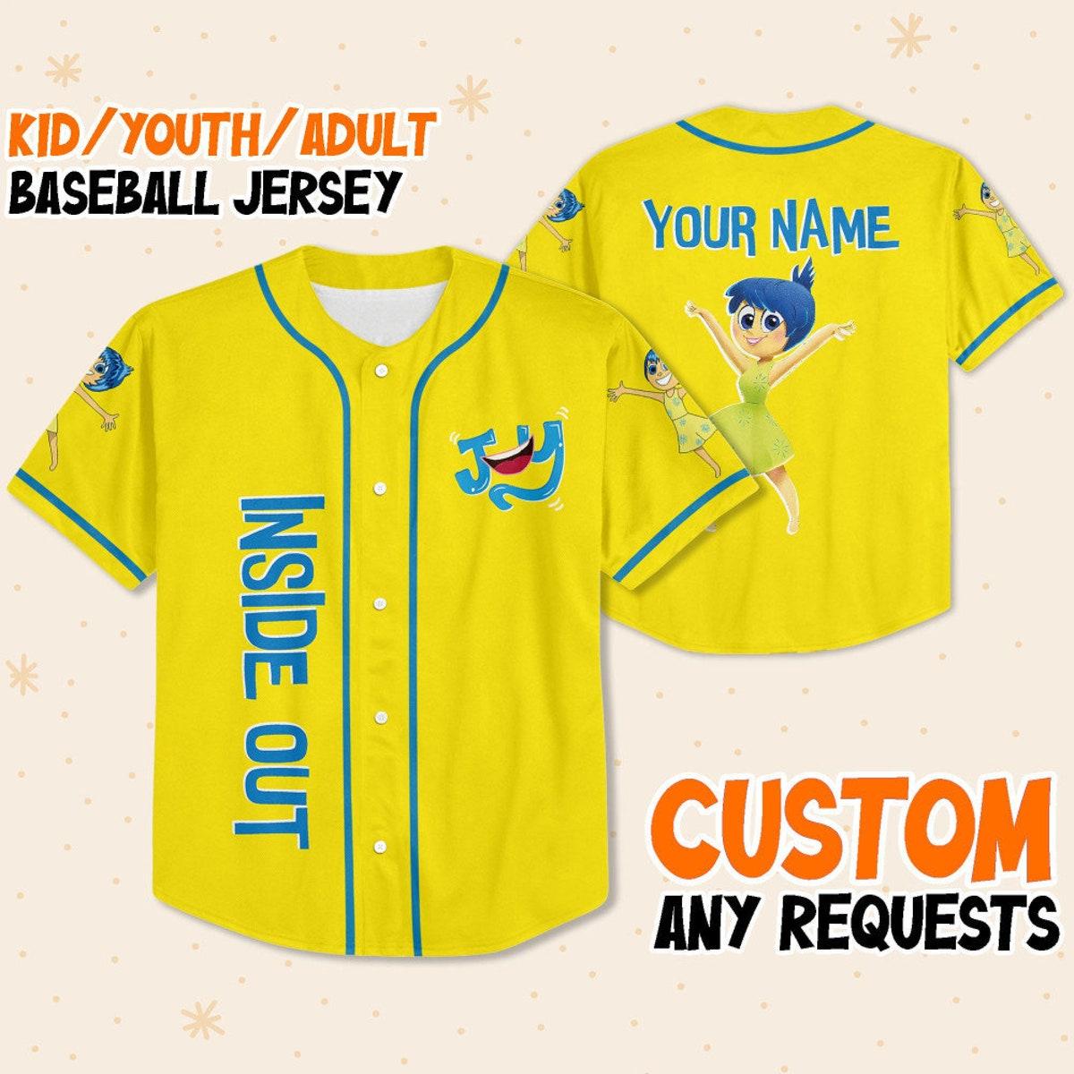 Mckenzieshoponline Disney Inside Out Joy Typographic Emotions Personalized Baseball Jersey For Fans
