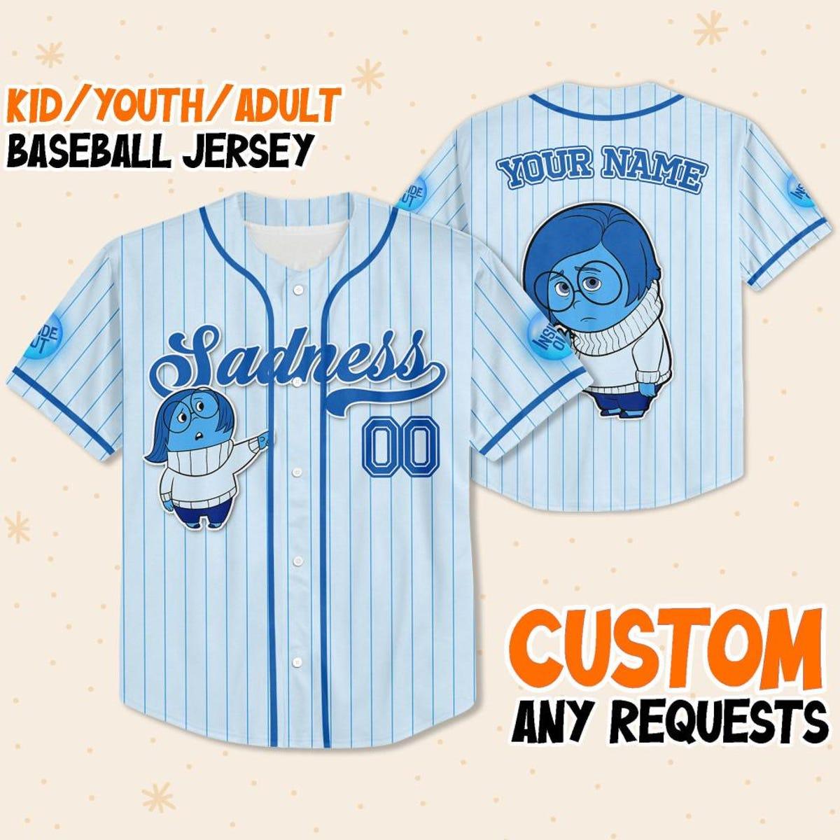 Mckenzieshoponline Disney Inside Out Sadness Simple Blue Personalized Baseball Jersey For Fans - Image 2
