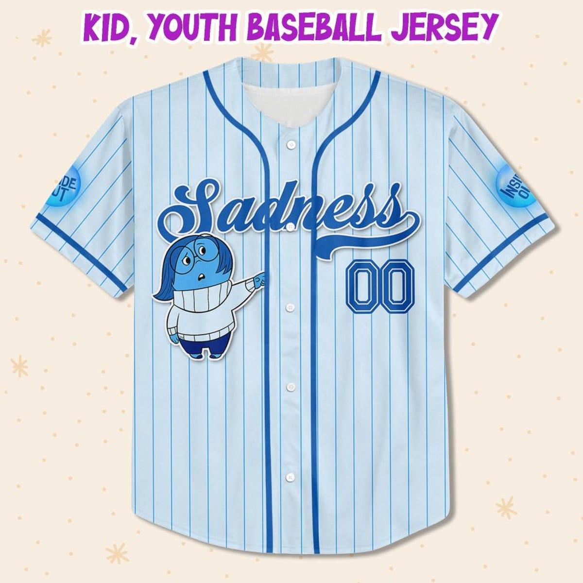 Mckenzieshoponline Disney Inside Out Sadness Simple Blue Personalized Baseball Jersey For Fans - Image 3