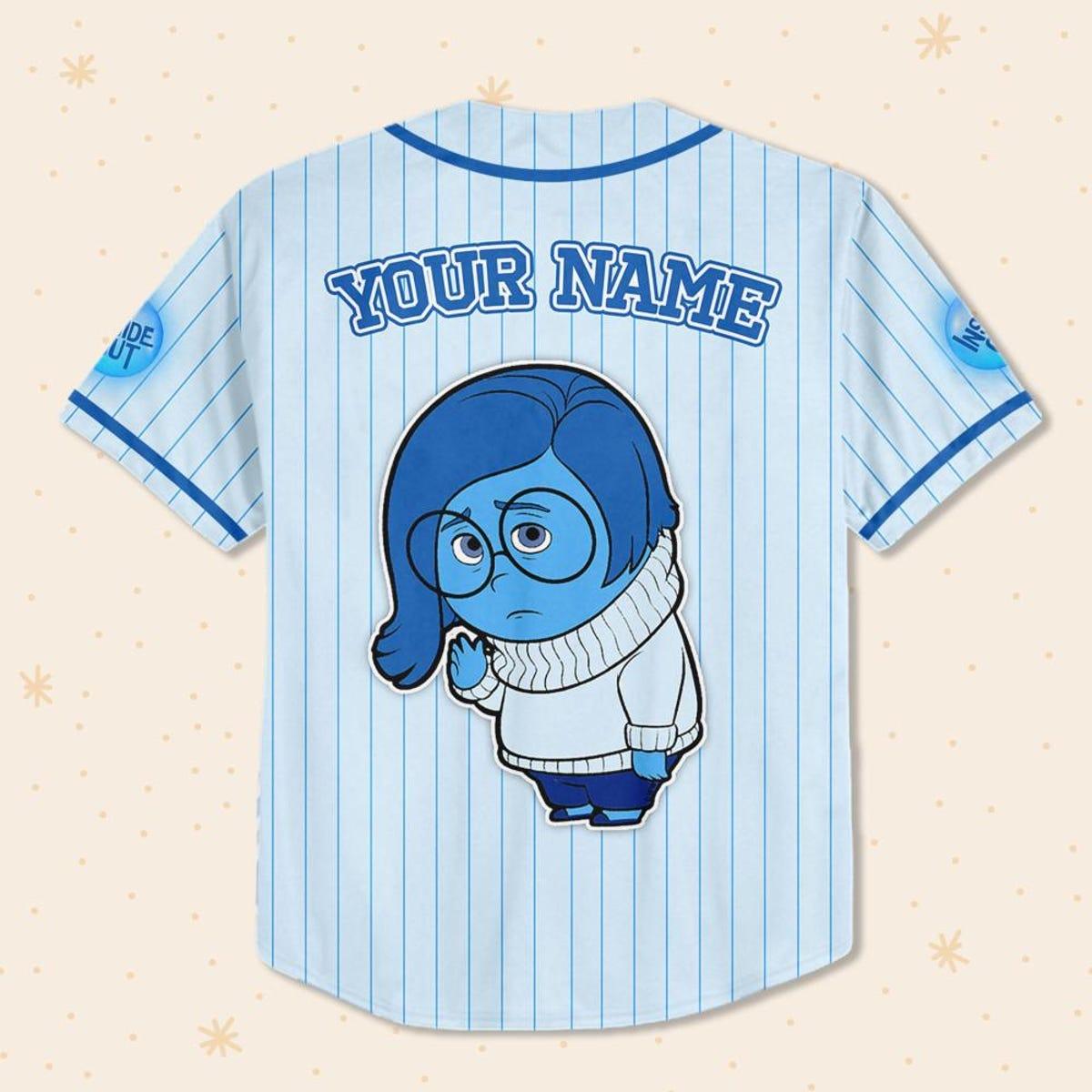 Mckenzieshoponline Disney Inside Out Sadness Simple Blue Personalized Baseball Jersey For Fans - Image 4