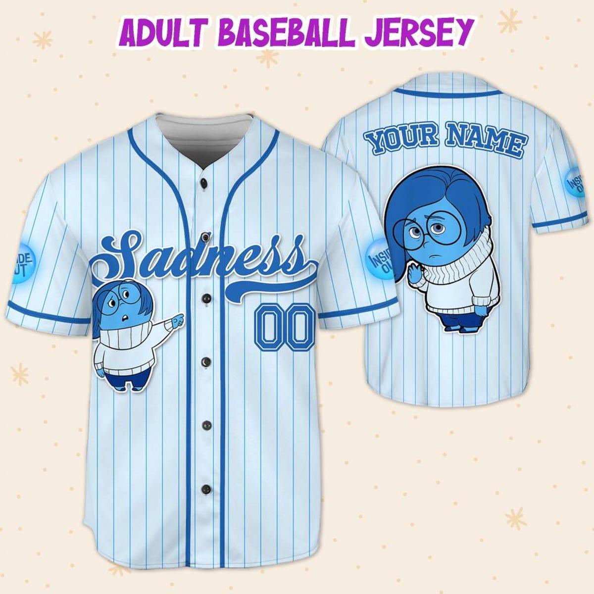 Mckenzieshoponline Disney Inside Out Sadness Simple Blue Personalized Baseball Jersey For Fans - Image 6