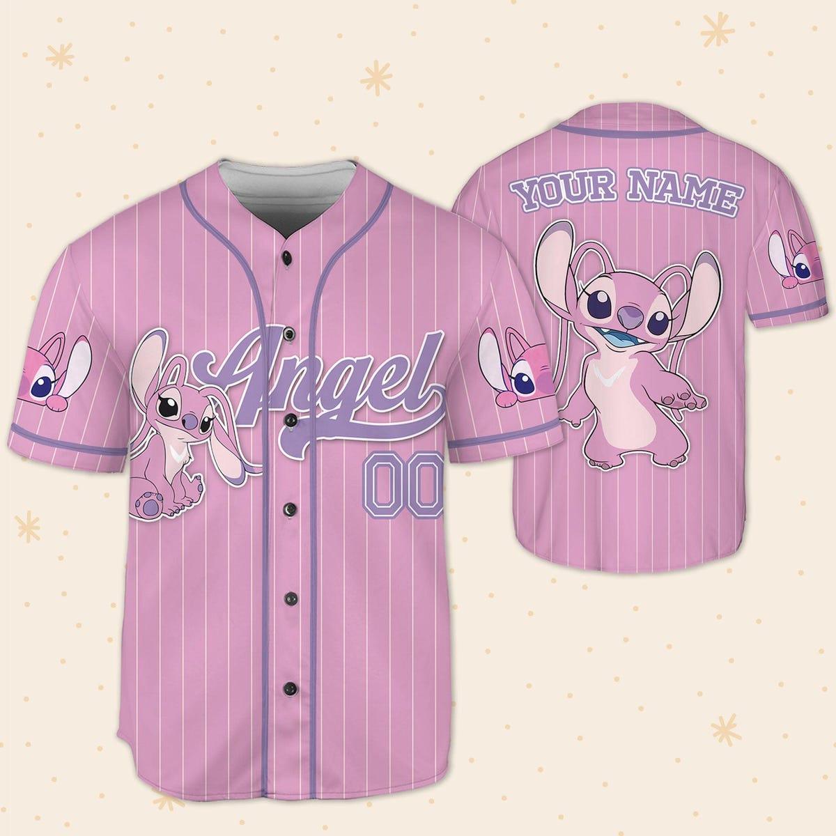 Mckenzieshoponline Disney Lilo And Stitch Angel Pink Simple Personalized Baseball Jersey For Fans - Image 6
