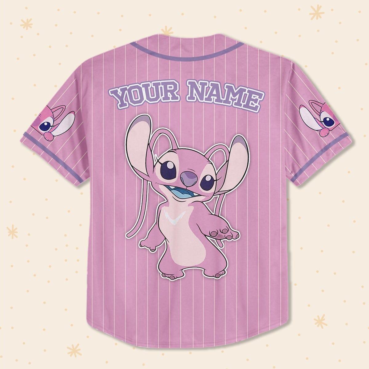 Mckenzieshoponline Disney Lilo And Stitch Angel Pink Simple Personalized Baseball Jersey For Fans - Image 4