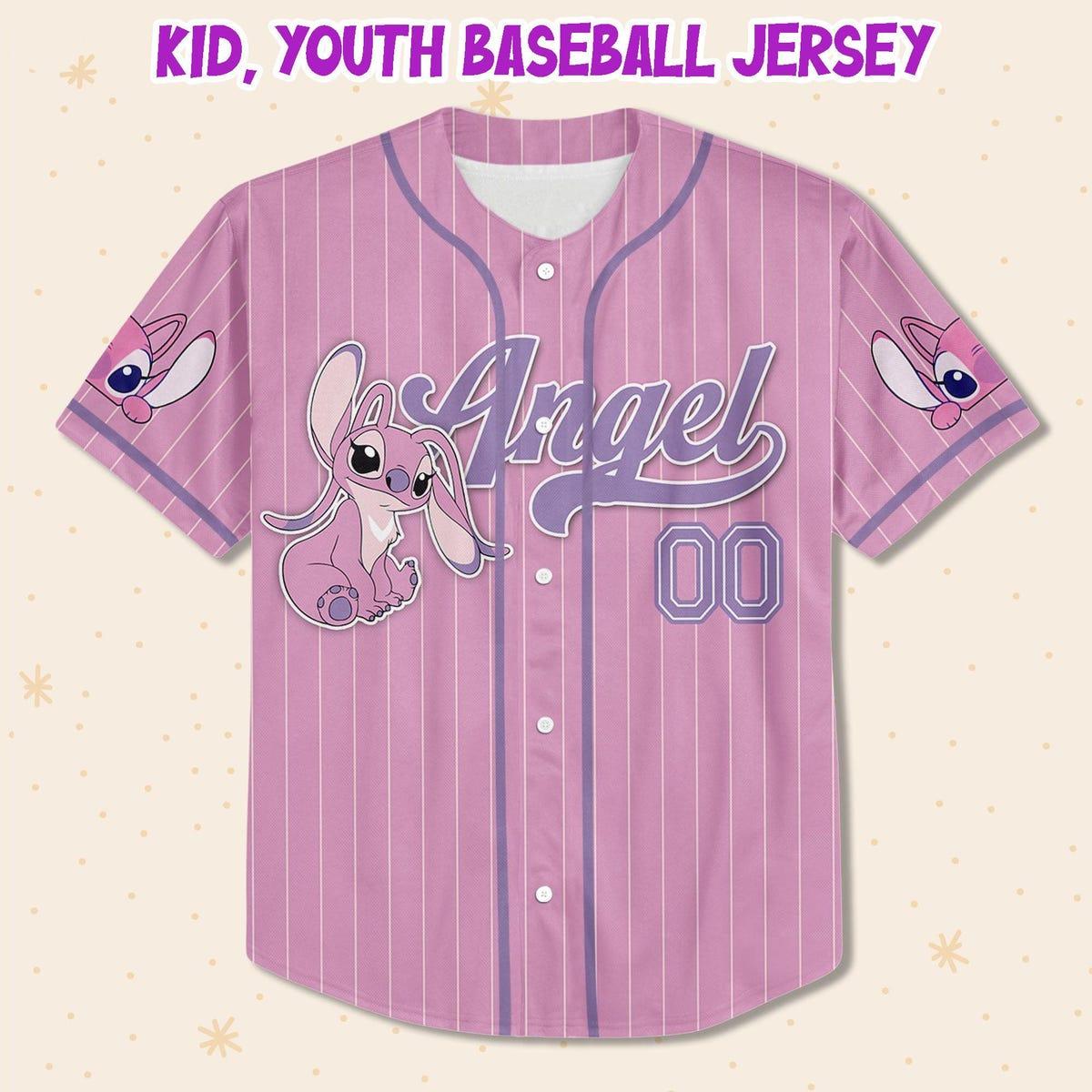 Mckenzieshoponline Disney Lilo And Stitch Angel Pink Simple Personalized Baseball Jersey For Fans - Image 3