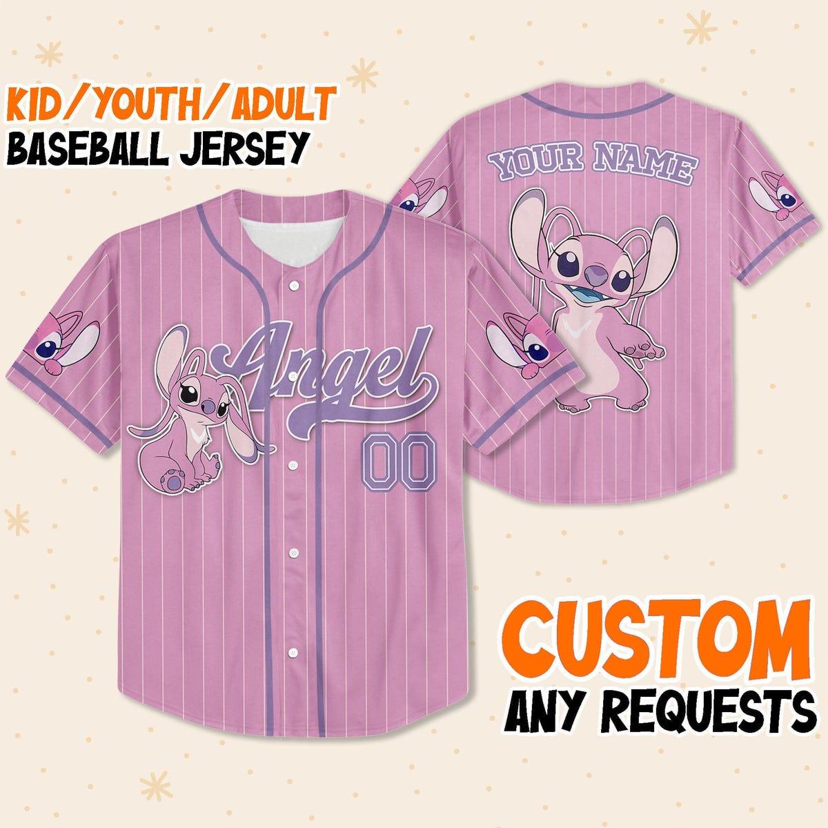Mckenzieshoponline Disney Lilo And Stitch Angel Pink Simple Personalized Baseball Jersey For Fans - Image 2
