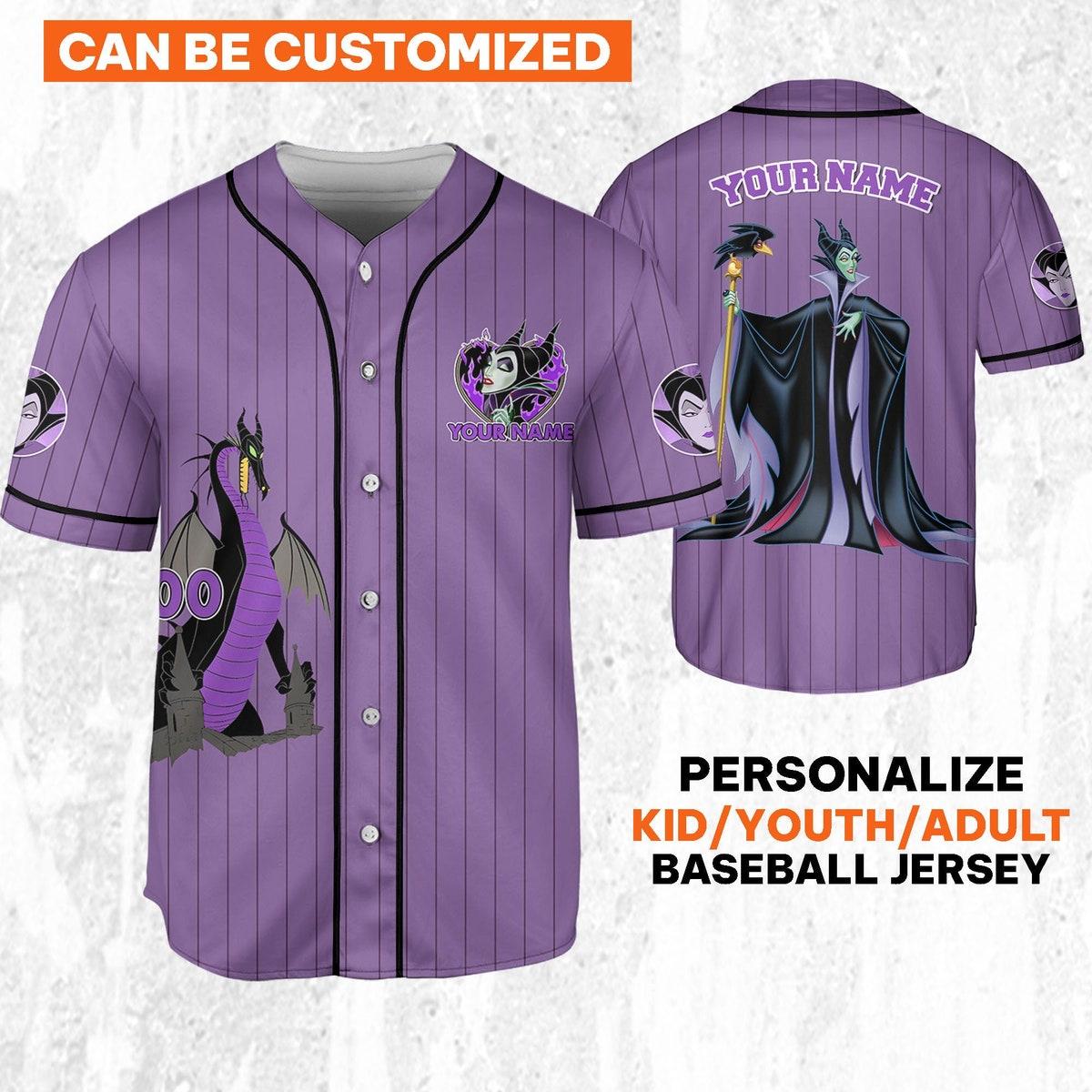 Mckenzieshoponline Disney Maleficent Purple Dark Black Personalized Baseball Jersey For Fans