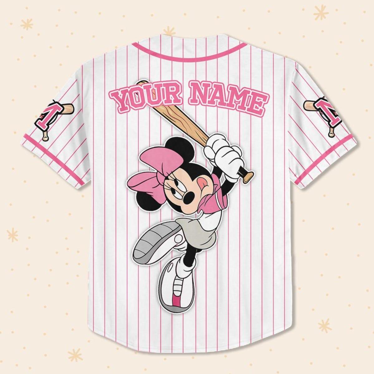 Mckenzieshoponline Disney Mickey And Friends Minnie Pink Personalized Baseball Jersey For Fans - Image 4