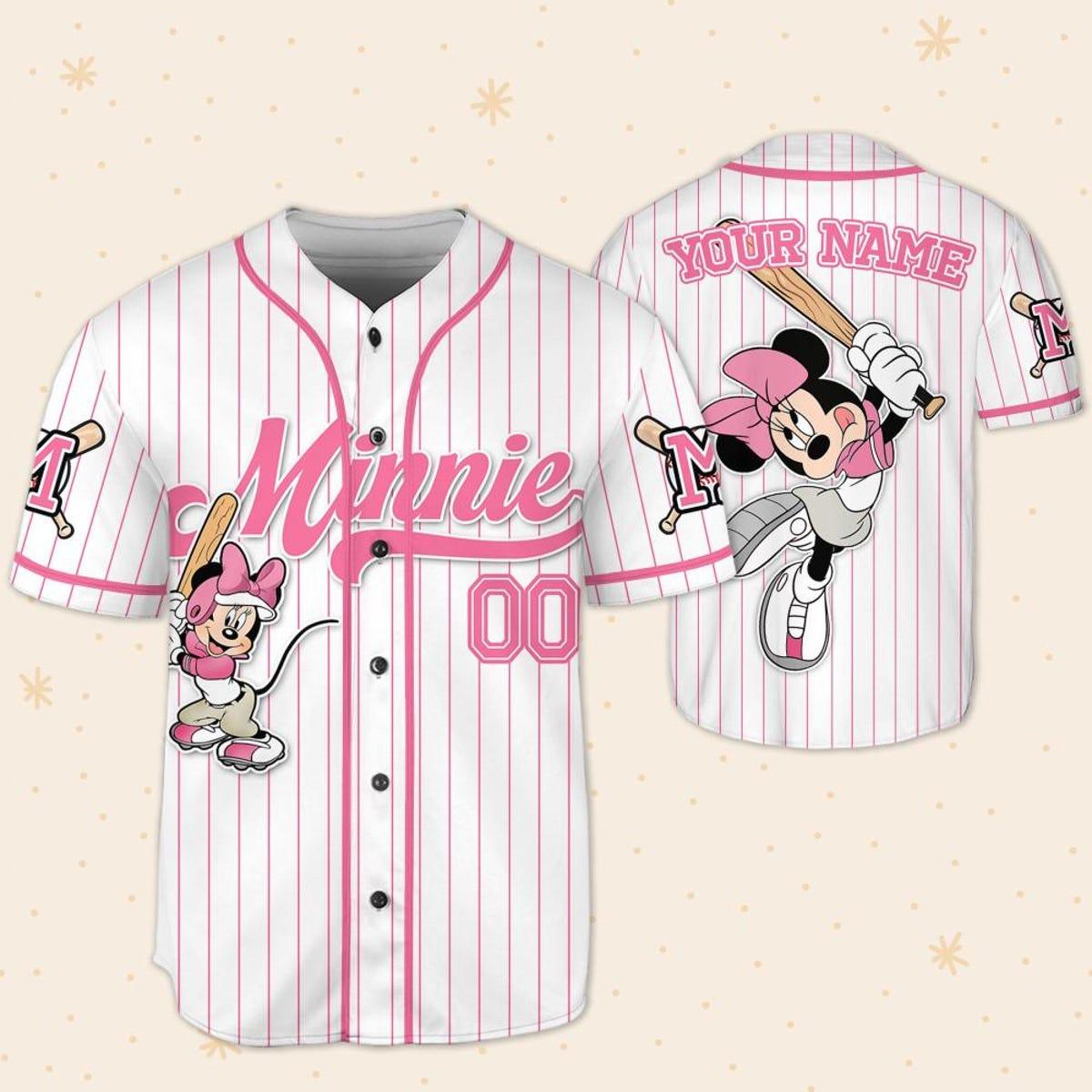 Mckenzieshoponline Disney Mickey And Friends Minnie Pink Personalized Baseball Jersey For Fans - Image 6