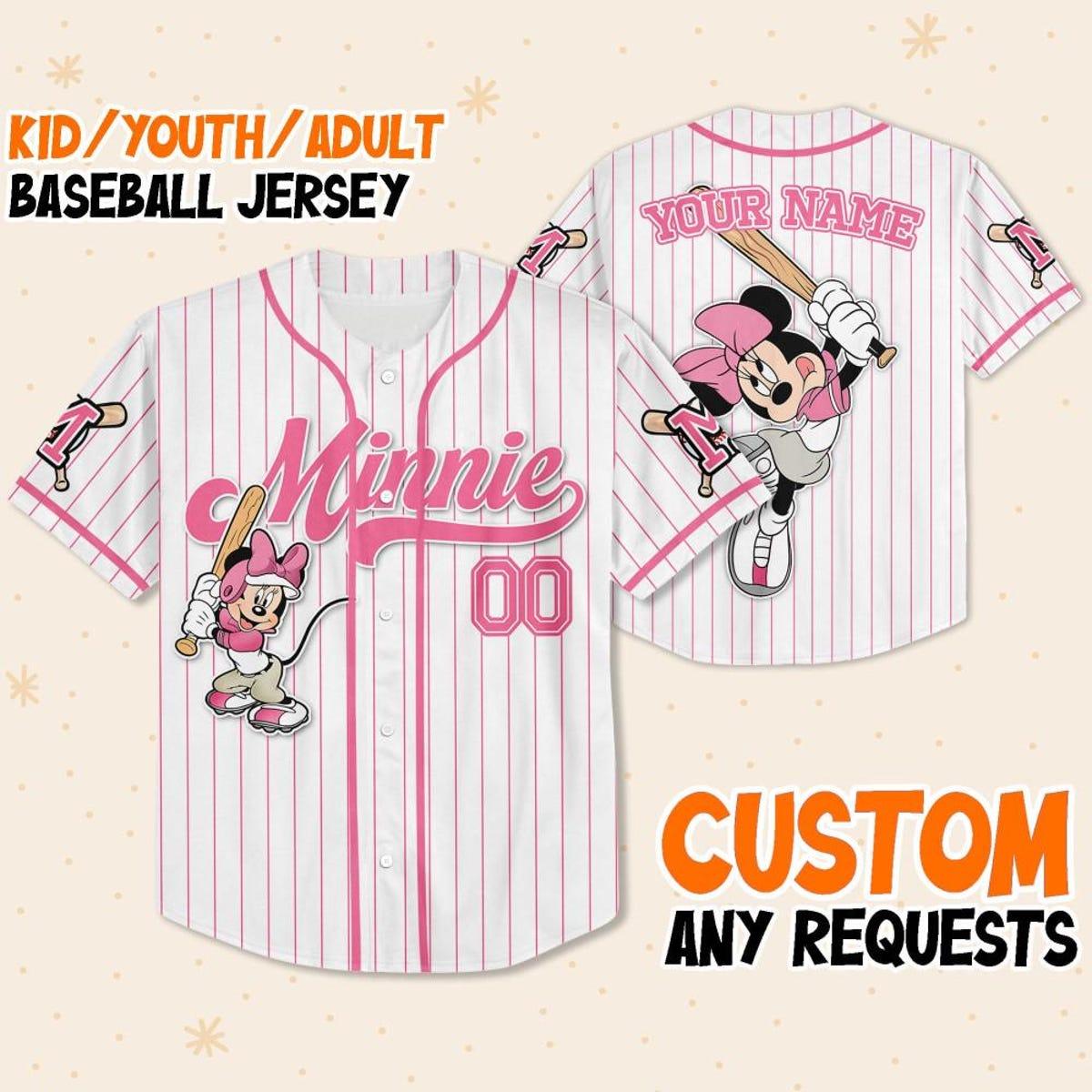 Mckenzieshoponline Disney Mickey And Friends Minnie Pink Personalized Baseball Jersey For Fans - Image 2