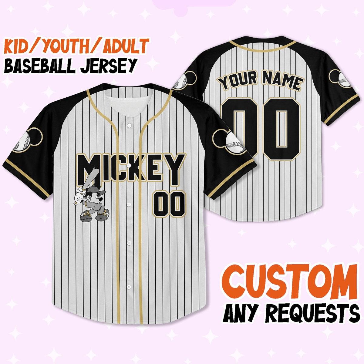 Mckenzieshoponline Disney Mickey Black Grey Color Personalized Baseball Jersey For Fans