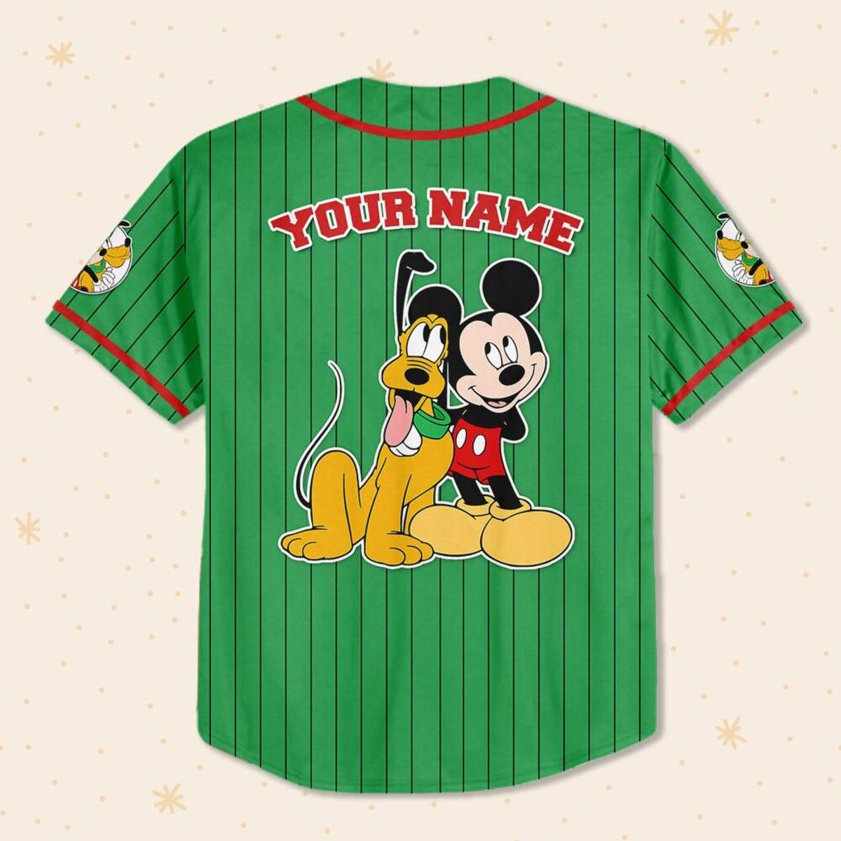 Mckenzieshoponline Disney Mickey Mouse And Pluto Green Red Personalized Baseball Jersey For Fans - Image 3