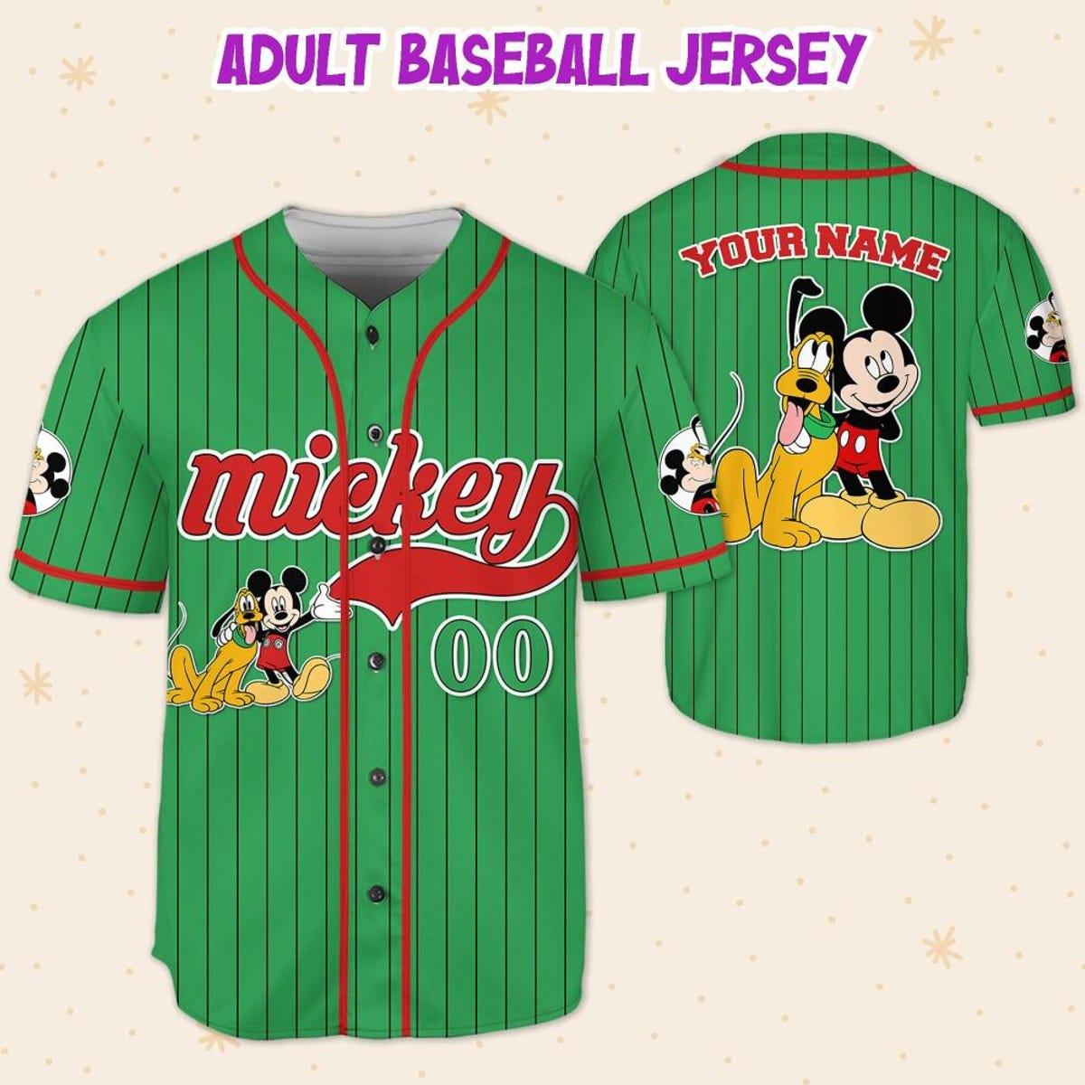 Mckenzieshoponline Disney Mickey Mouse And Pluto Green Red Personalized Baseball Jersey For Fans - Image 5