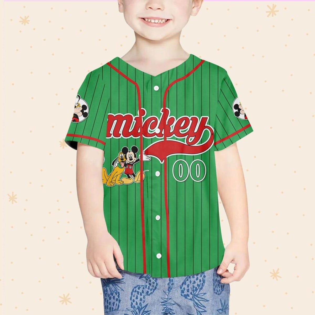 Mckenzieshoponline Disney Mickey Mouse And Pluto Green Red Personalized Baseball Jersey For Fans - Image 4