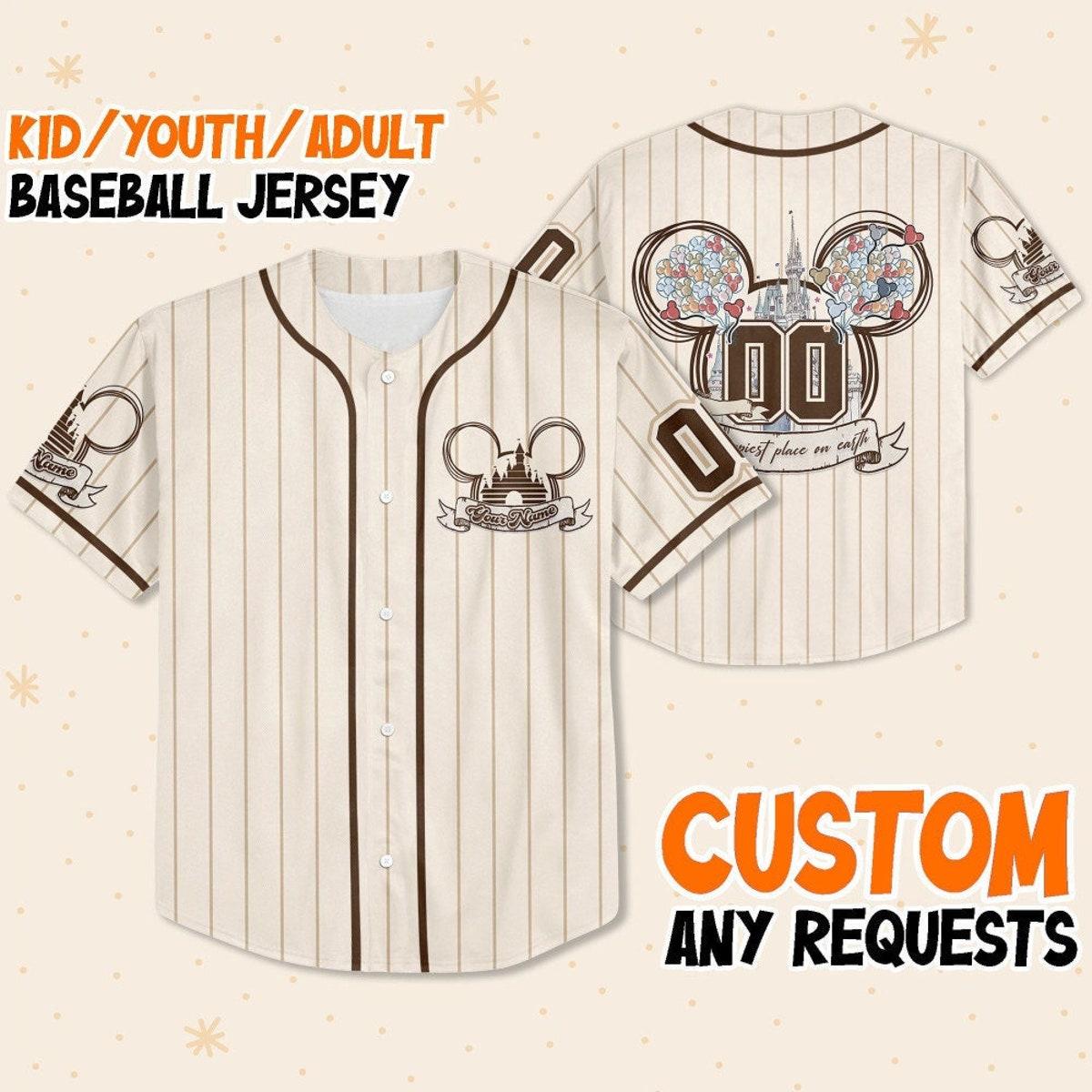 Mckenzieshoponline Disney Mickey Mouse Happiest Place On Earth Personalized Baseball Jersey For Fans - Image 2