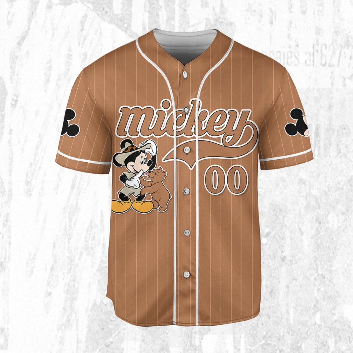 Mckenzieshoponline Disney Mickey Mouse Play With Bear Brown Dark Personalized Baseball Jersey For Fans - Image 4