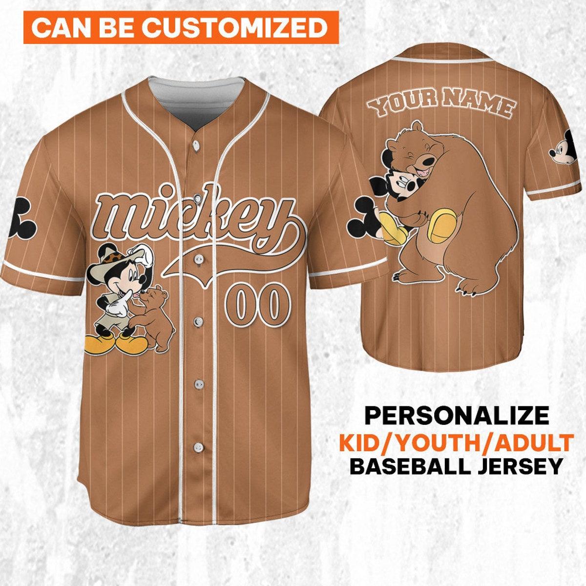 Mckenzieshoponline Disney Mickey Mouse Play With Bear Brown Dark Personalized Baseball Jersey For Fans