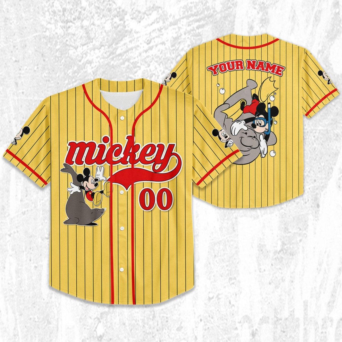 Mckenzieshoponline Disney Mickey Mouse Play With Seal Yellow Red Personalized Baseball Jersey For Fans - Image 3