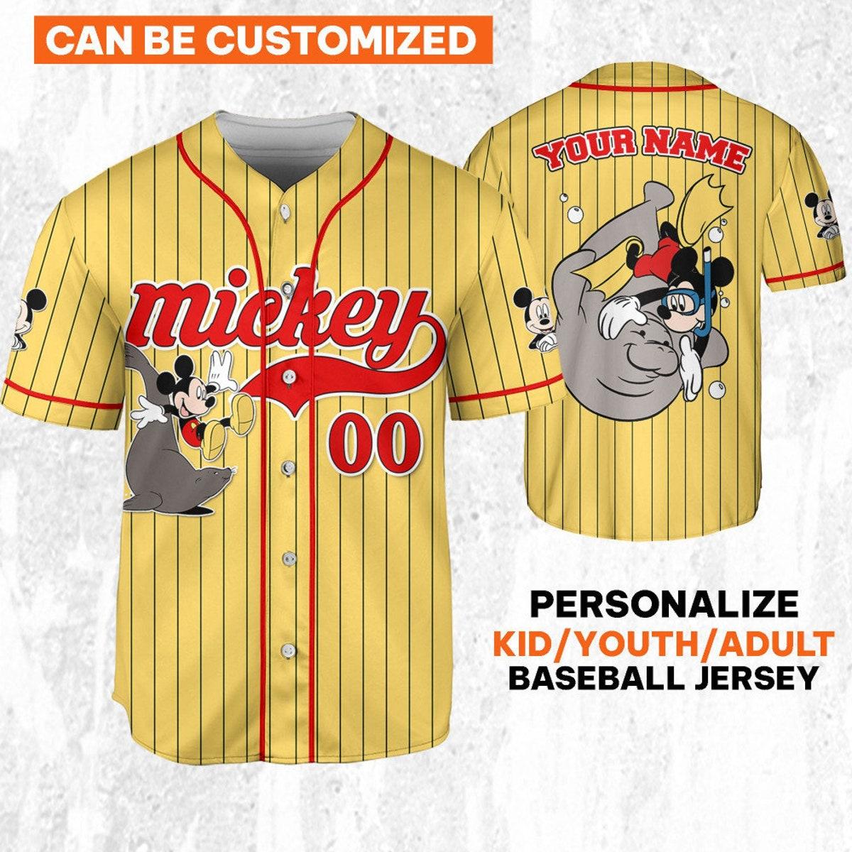 Mckenzieshoponline Disney Mickey Mouse Play With Seal Yellow Red Personalized Baseball Jersey For Fans - Image 2