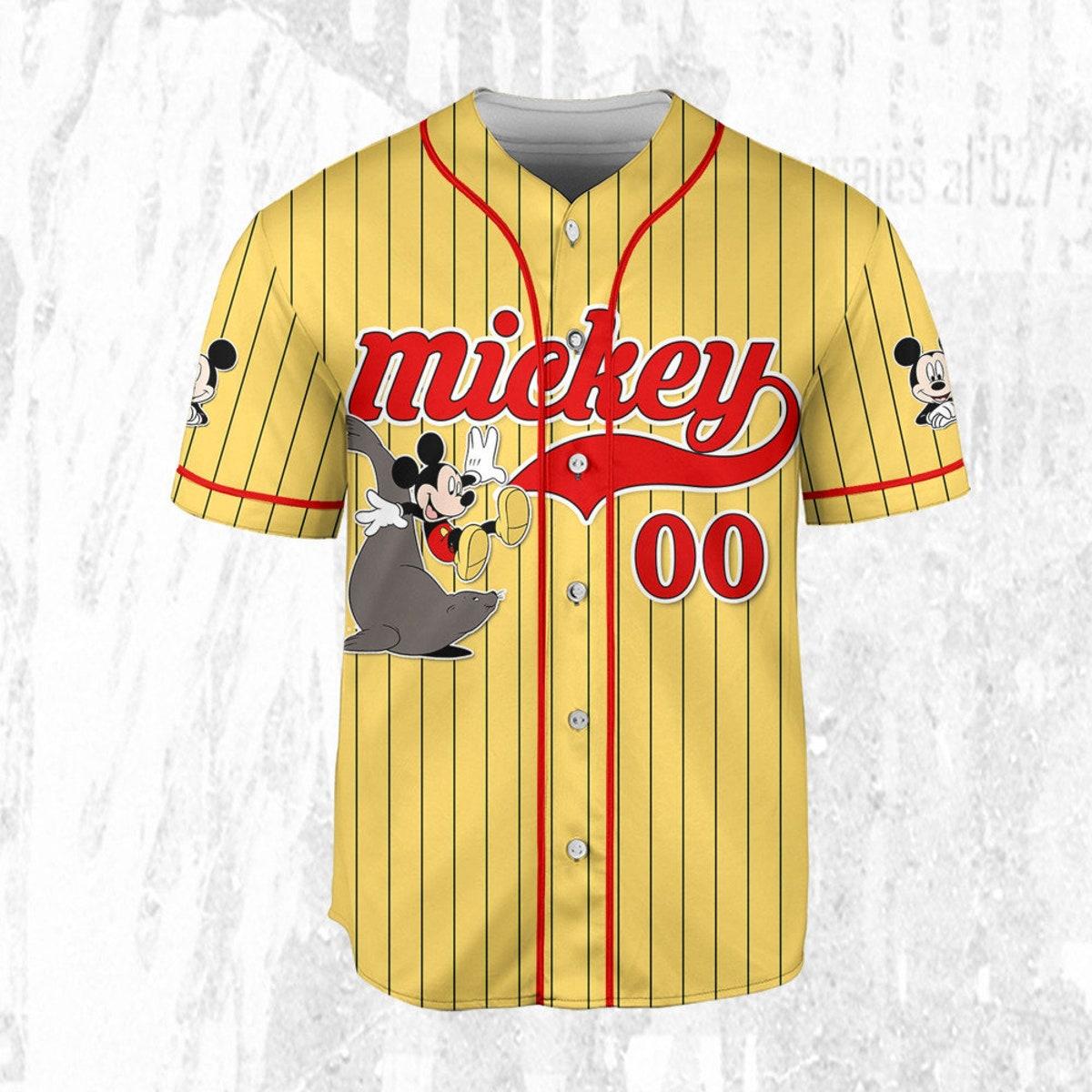 Mckenzieshoponline Disney Mickey Mouse Play With Seal Yellow Red Personalized Baseball Jersey For Fans - Image 4