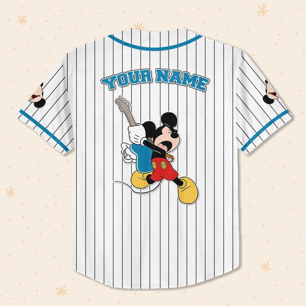 Mckenzieshoponline Disney Mickey Mouse Rock And Roll White Cyan Personalized Baseball Jersey For Fans - Image 4