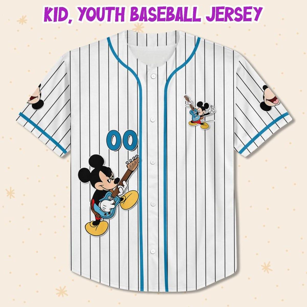 Mckenzieshoponline Disney Mickey Mouse Rock And Roll White Cyan Personalized Baseball Jersey For Fans - Image 3
