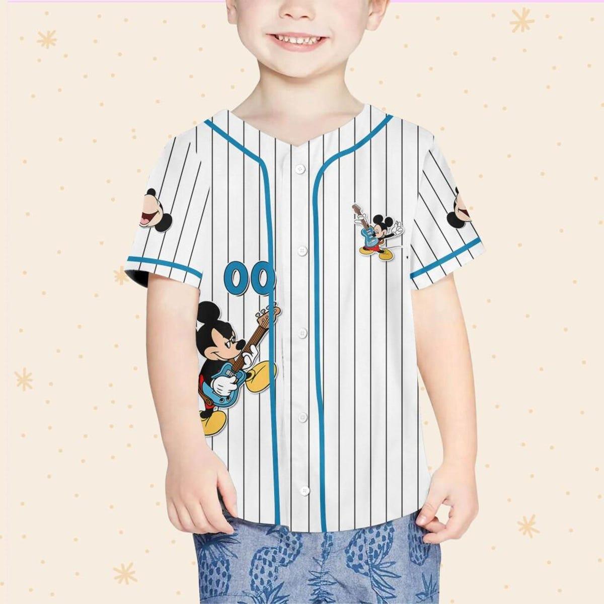 Mckenzieshoponline Disney Mickey Mouse Rock And Roll White Cyan Personalized Baseball Jersey For Fans - Image 5