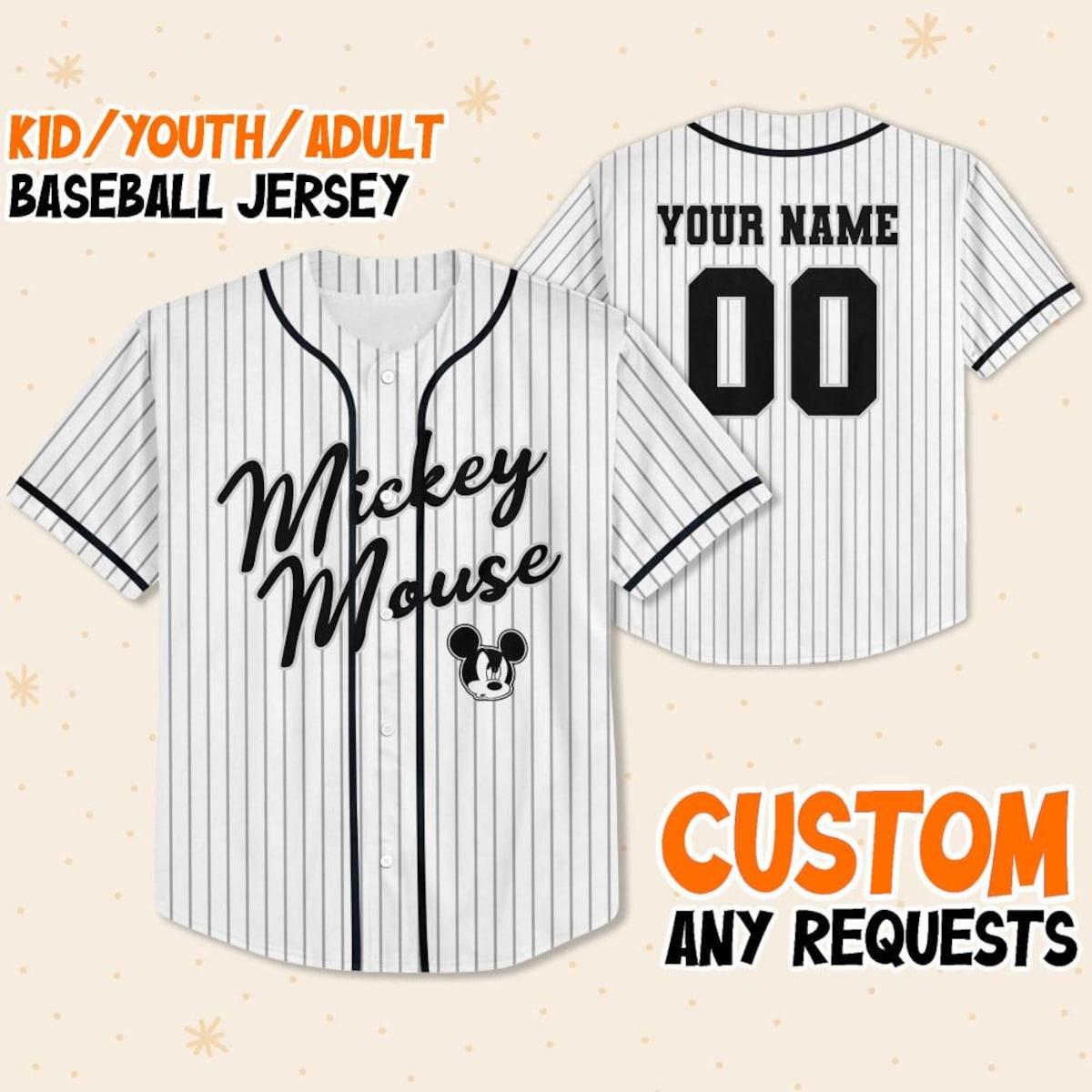 Mckenzieshoponline Disney Mickey Mouse Sample Striped White Personalized Baseball Jersey For Fans - Image 2