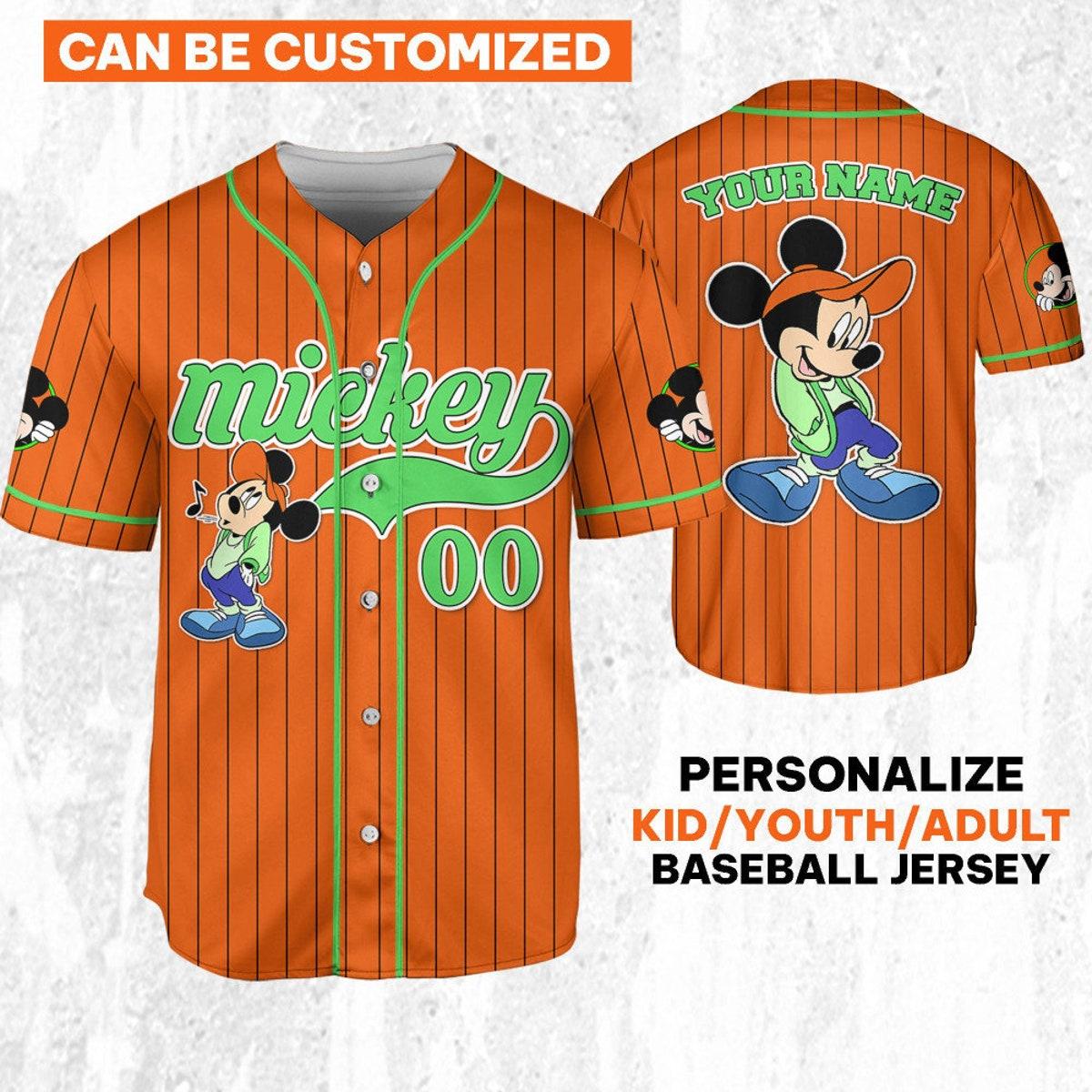 Mckenzieshoponline Disney Mickey Mouse Young Orange Green Light Personalized Baseball Jersey For Fans