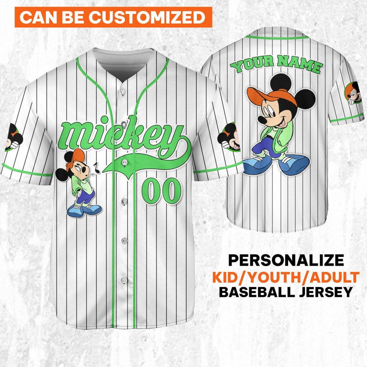 Mckenzieshoponline Disney Mickey Mouse Young White Green Personalized Baseball Jersey For Fans