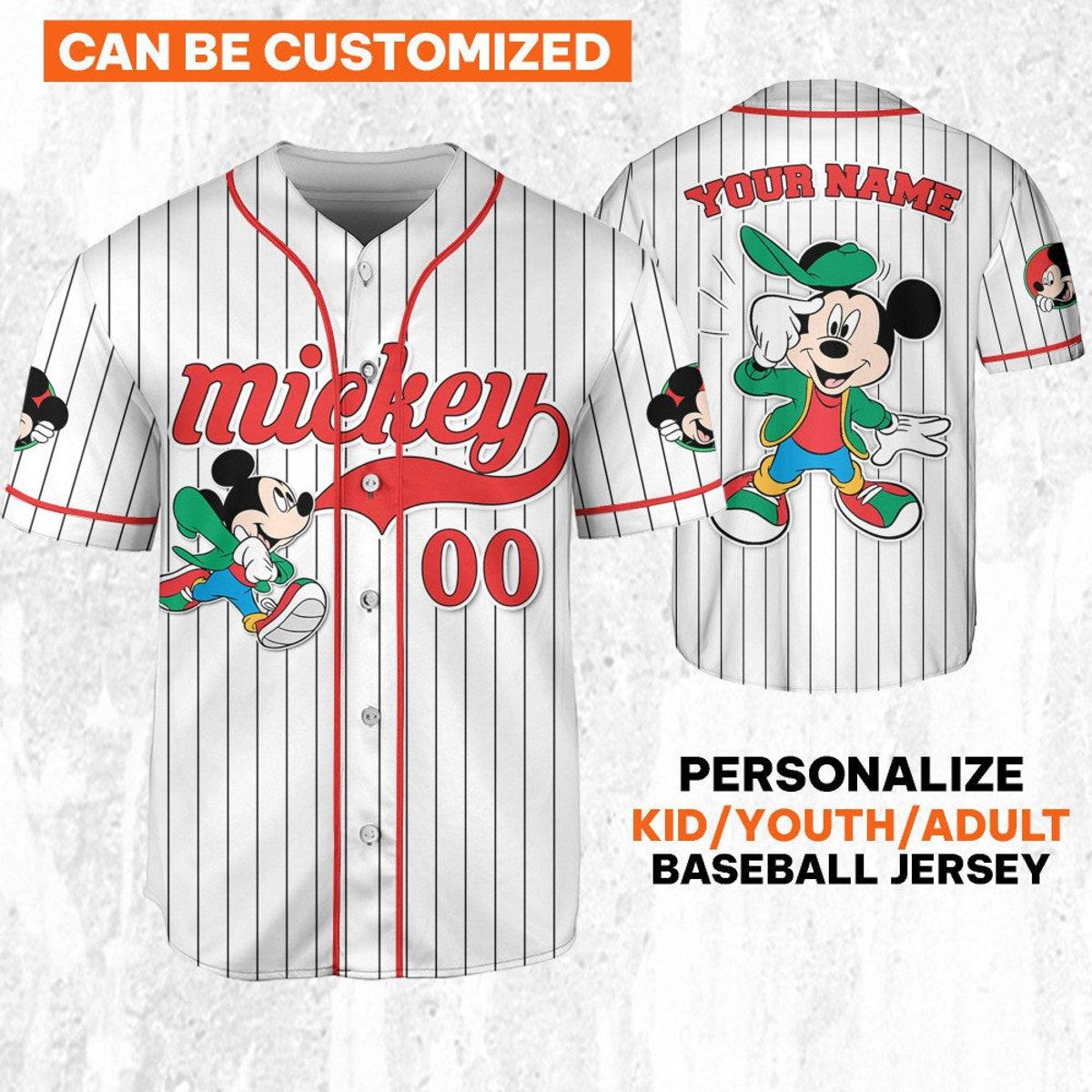 Mckenzieshoponline Disney Mickey Mouse Young White Red Personalized Baseball Jersey For Fans