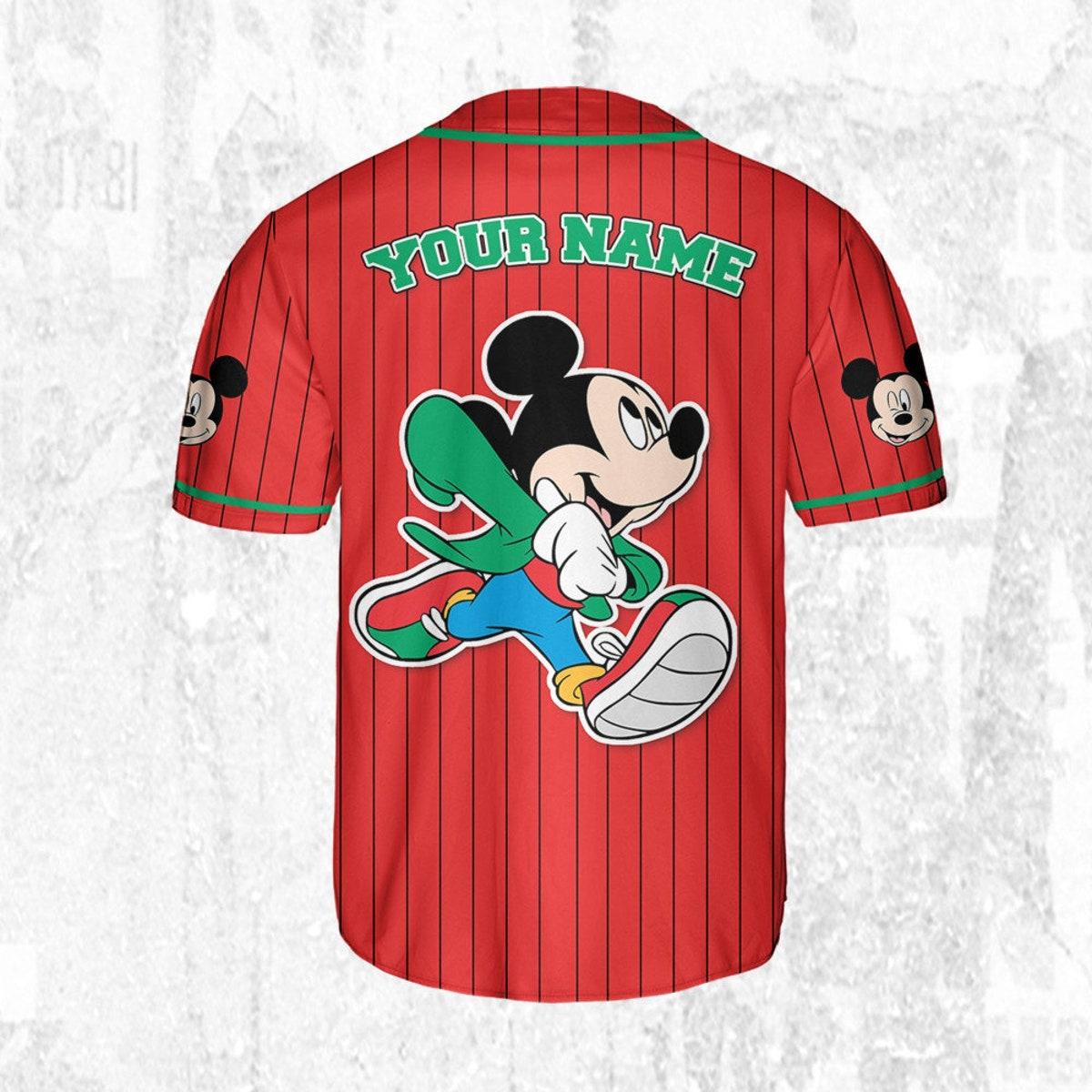 Mckenzieshoponline Disney Mickey Young Mouse Smile Red Green Personalized Baseball Jersey For Fans - Image 5