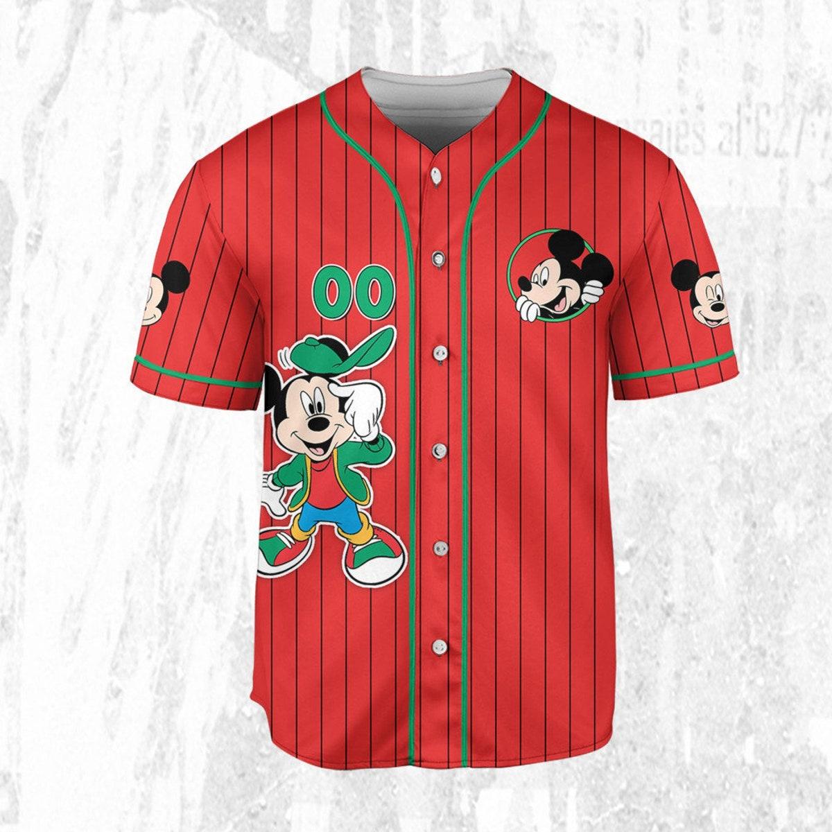Mckenzieshoponline Disney Mickey Young Mouse Smile Red Green Personalized Baseball Jersey For Fans - Image 4