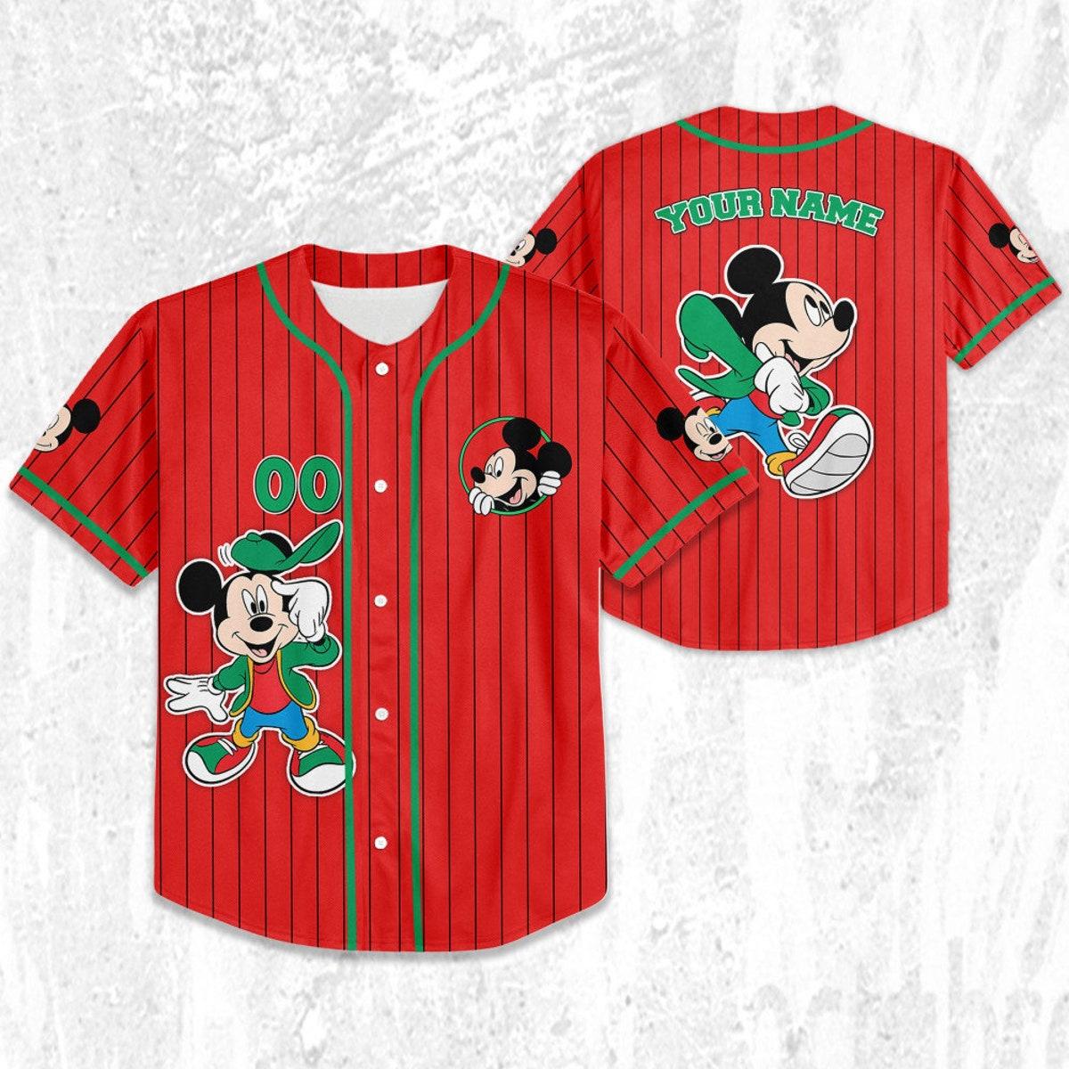 Mckenzieshoponline Disney Mickey Young Mouse Smile Red Green Personalized Baseball Jersey For Fans - Image 3