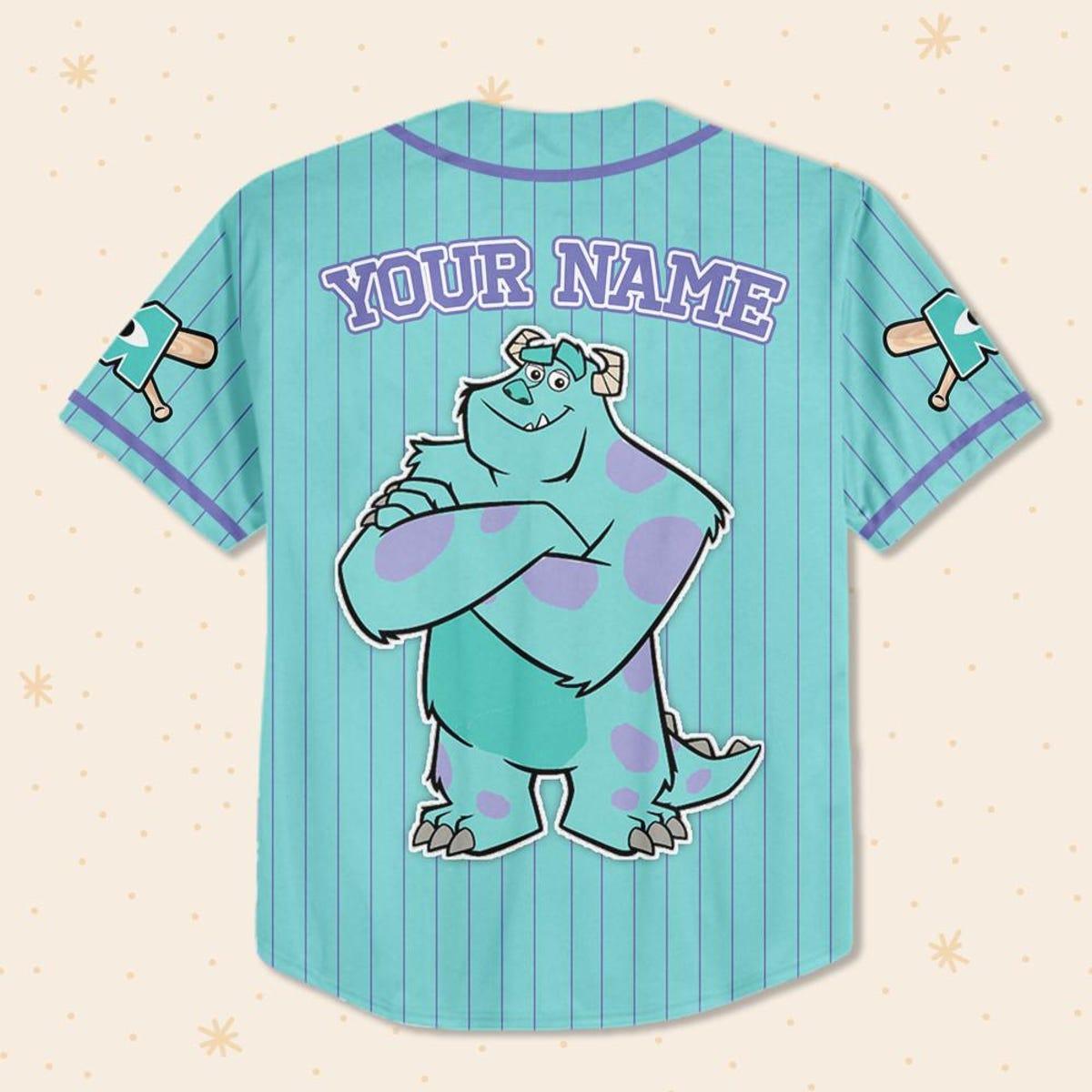 Mckenzieshoponline Disney Monster Inc James Sullivan Cyan Simple Personalized Baseball Jersey For Fans - Image 4