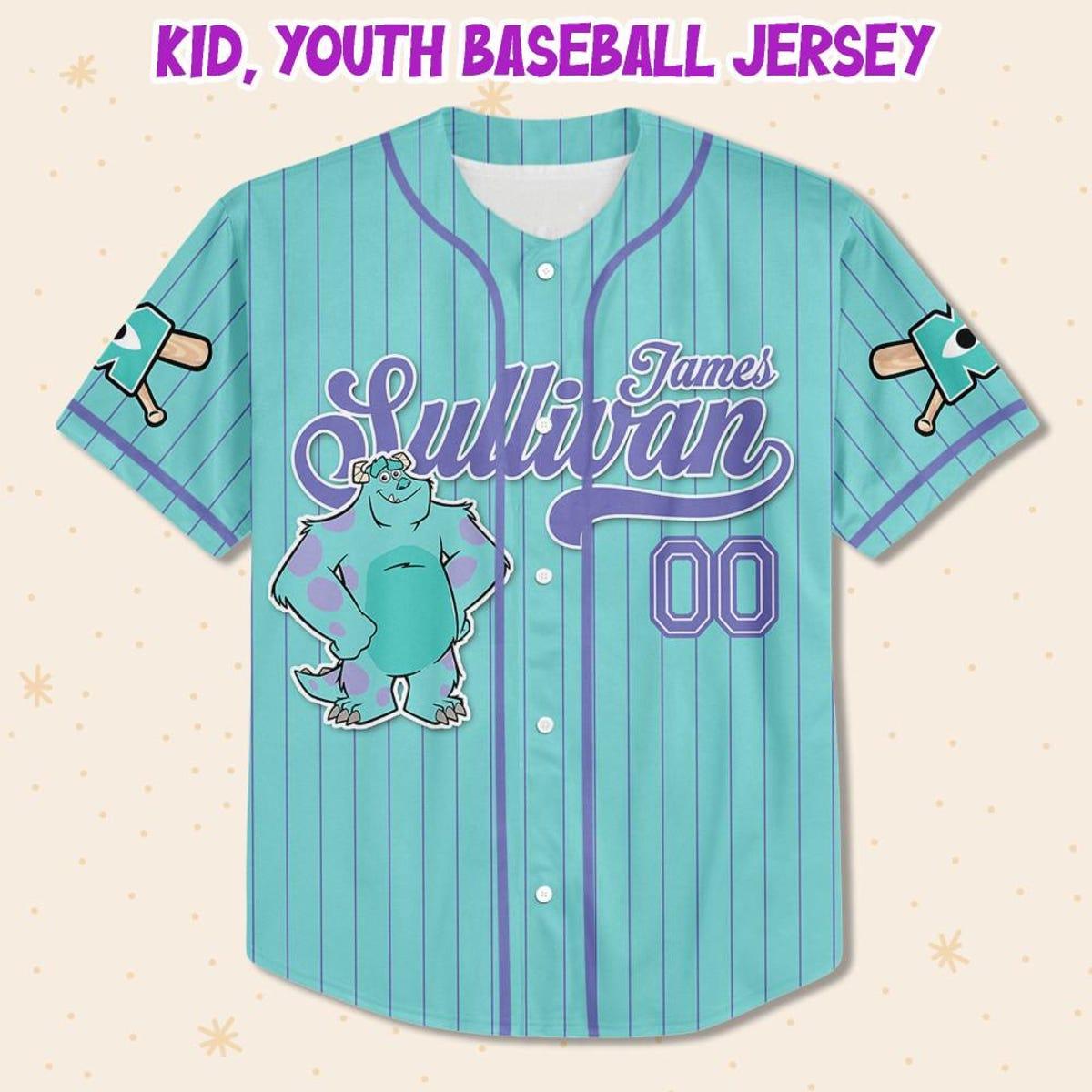 Mckenzieshoponline Disney Monster Inc James Sullivan Cyan Simple Personalized Baseball Jersey For Fans - Image 3