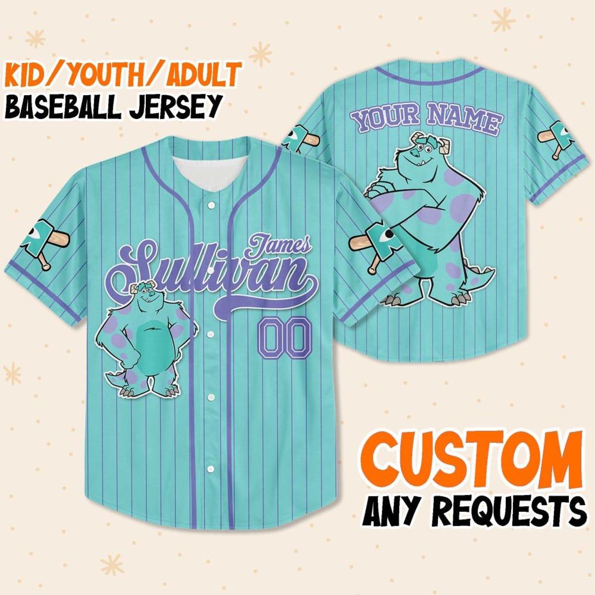 Mckenzieshoponline Disney Monster Inc James Sullivan Cyan Simple Personalized Baseball Jersey For Fans
