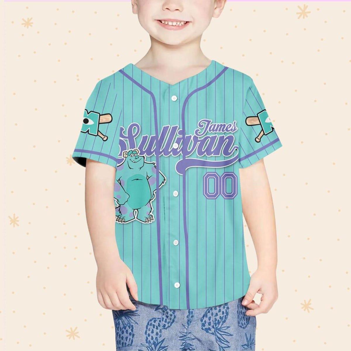 Mckenzieshoponline Disney Monster Inc James Sullivan Cyan Simple Personalized Baseball Jersey For Fans - Image 5
