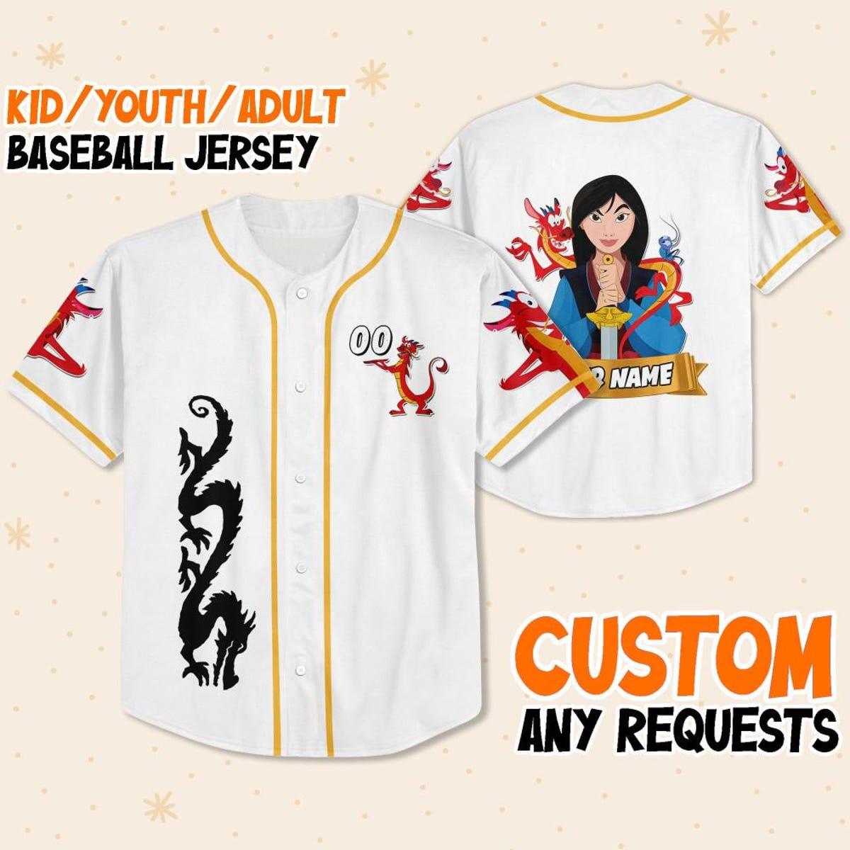 Mckenzieshoponline Disney Mulan Princess White Black Personalized Baseball Jersey For Fans - Image 2
