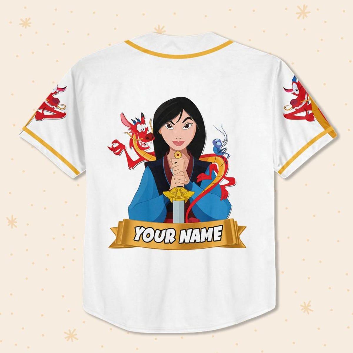 Mckenzieshoponline Disney Mulan Princess White Black Personalized Baseball Jersey For Fans - Image 4
