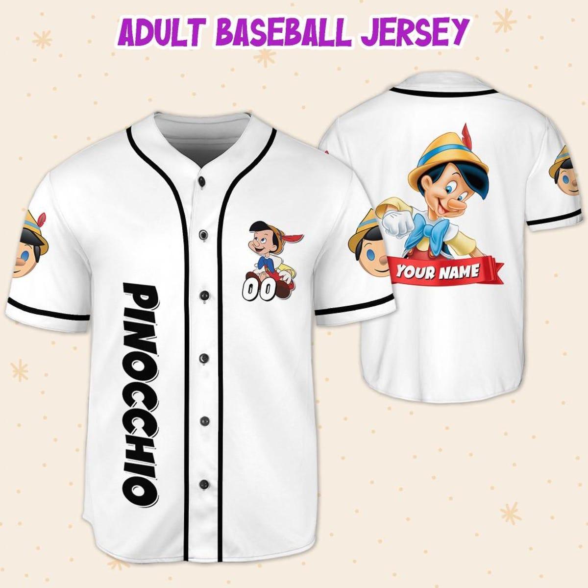 Mckenzieshoponline Disney Pinocchio Boy Smile White Black Personalized Baseball Jersey For Fans - Image 6