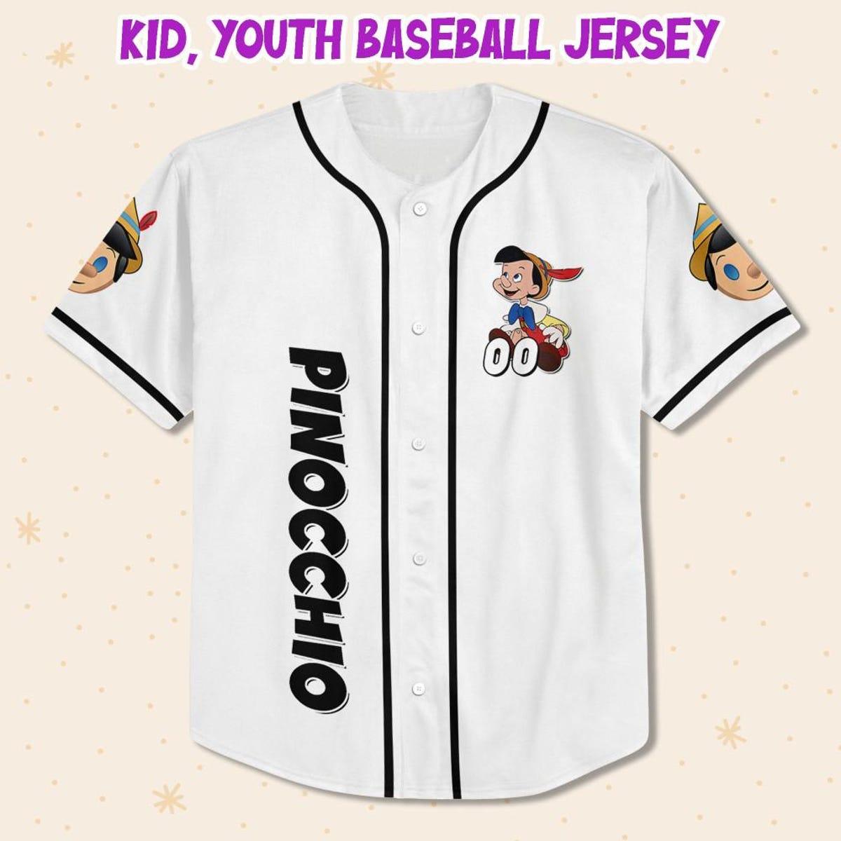 Mckenzieshoponline Disney Pinocchio Boy Smile White Black Personalized Baseball Jersey For Fans - Image 3