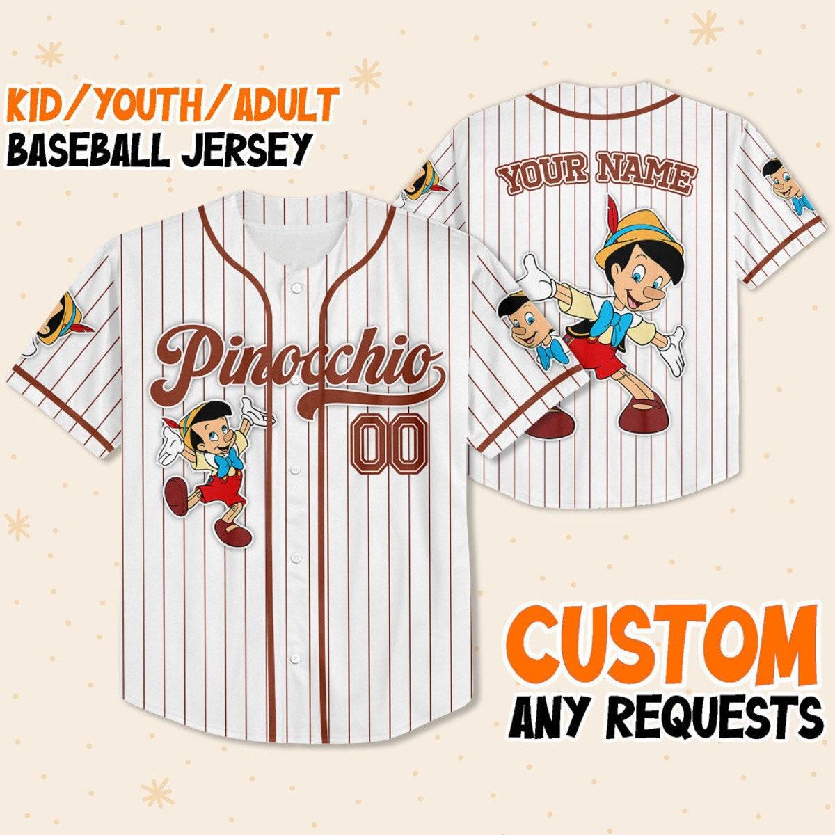 Mckenzieshoponline Disney Pinocchio Simple Stripe Name And Number Personalized Baseball Jersey For Fans - Image 2