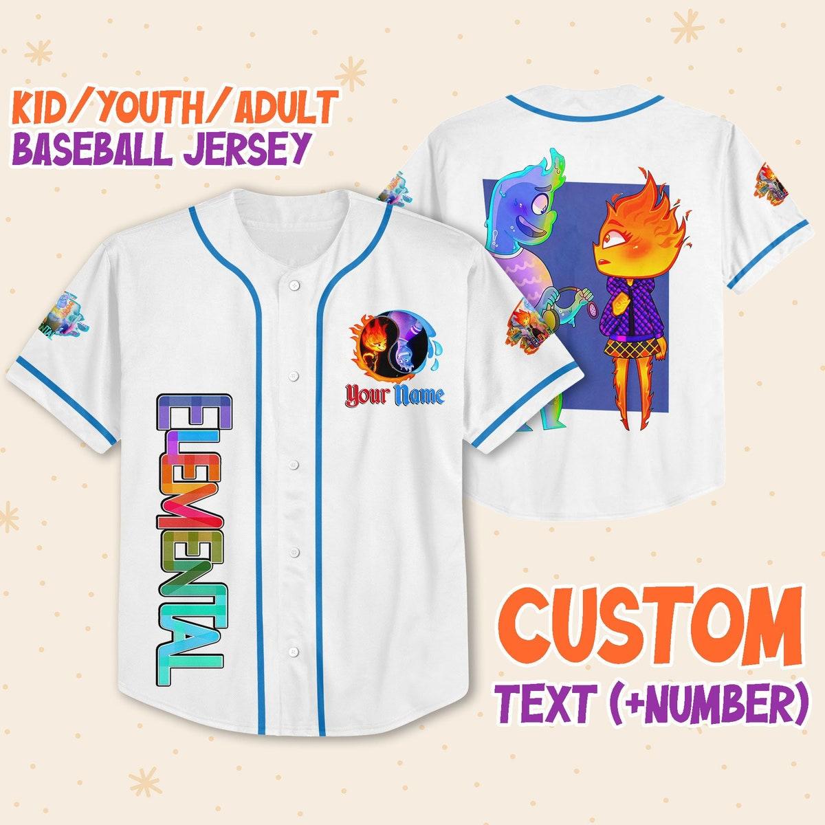 Mckenzieshoponline Disney Pixar Elemental Cute Ember And Wade Personalized Baseball Jersey For Fans - Image 2
