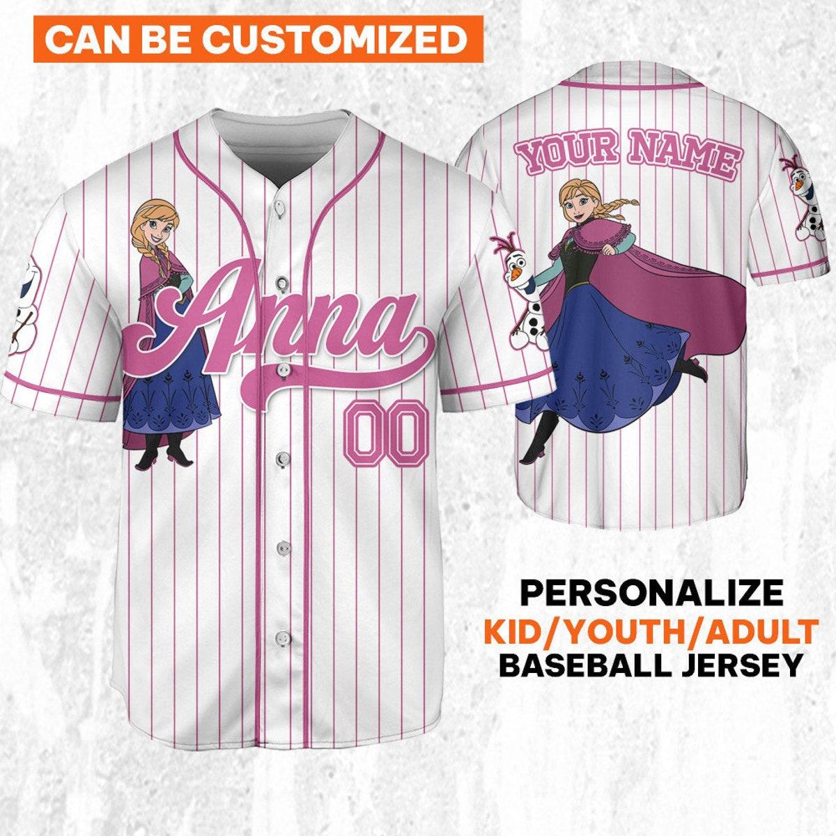 Mckenzieshoponline Disney Princess Anna Frozen Simple Personalized Baseball Jersey For Fans