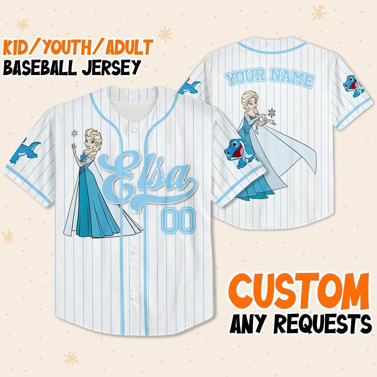 Mckenzieshoponline Disney Princess Elsa Frozen Simple Personalized Baseball Jersey For Fans